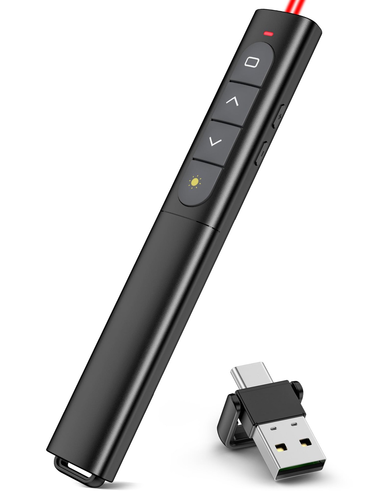 USB Type C Presentation Clicker with Red Light,Volume USBA/C-Red Light, Black