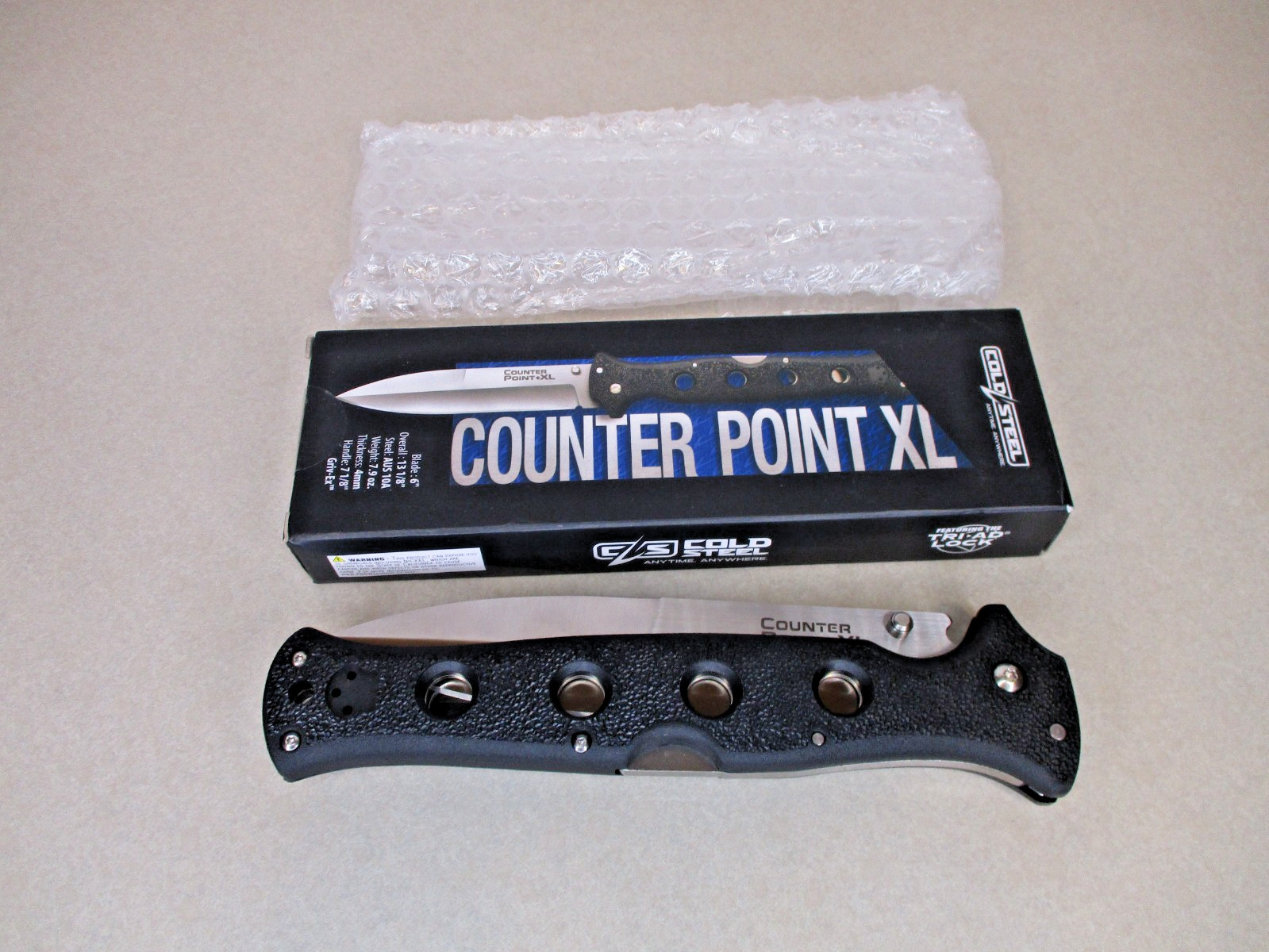 Cold Steel Counter Point XL Folding Knife AUS-10A Steel Griv-Ex Handle 10AA