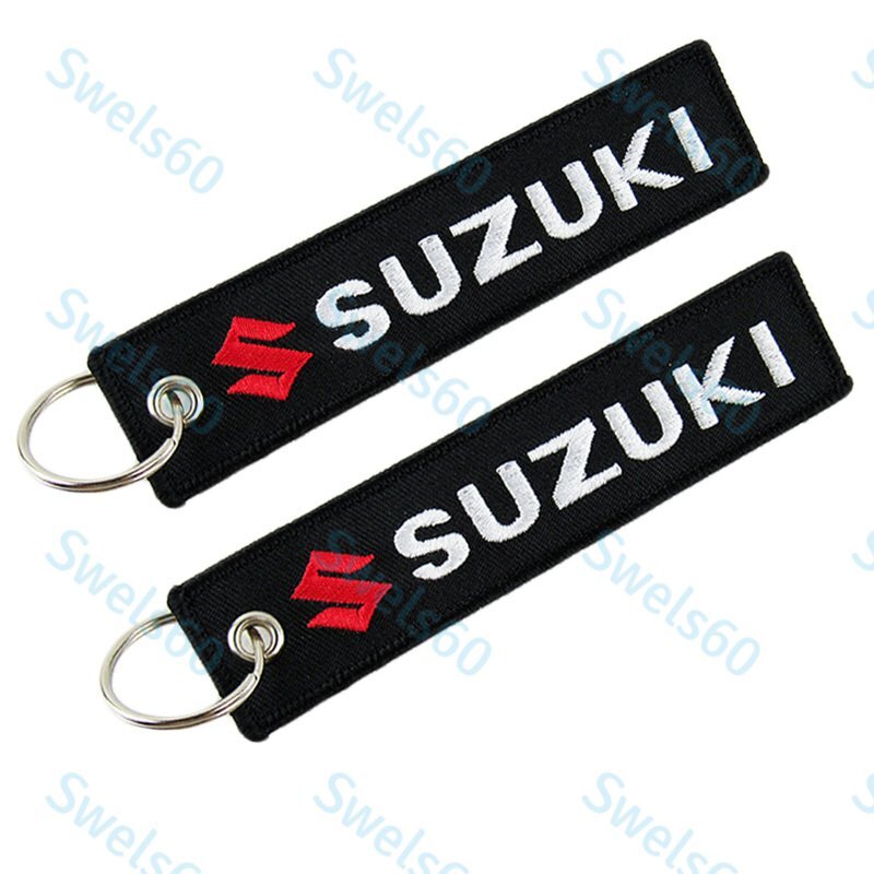 For SUZUKI DOUBLE SIDED EMBROIDERED KEY TAG KEYCHAIN CELL HOLDERS KEY RING X2