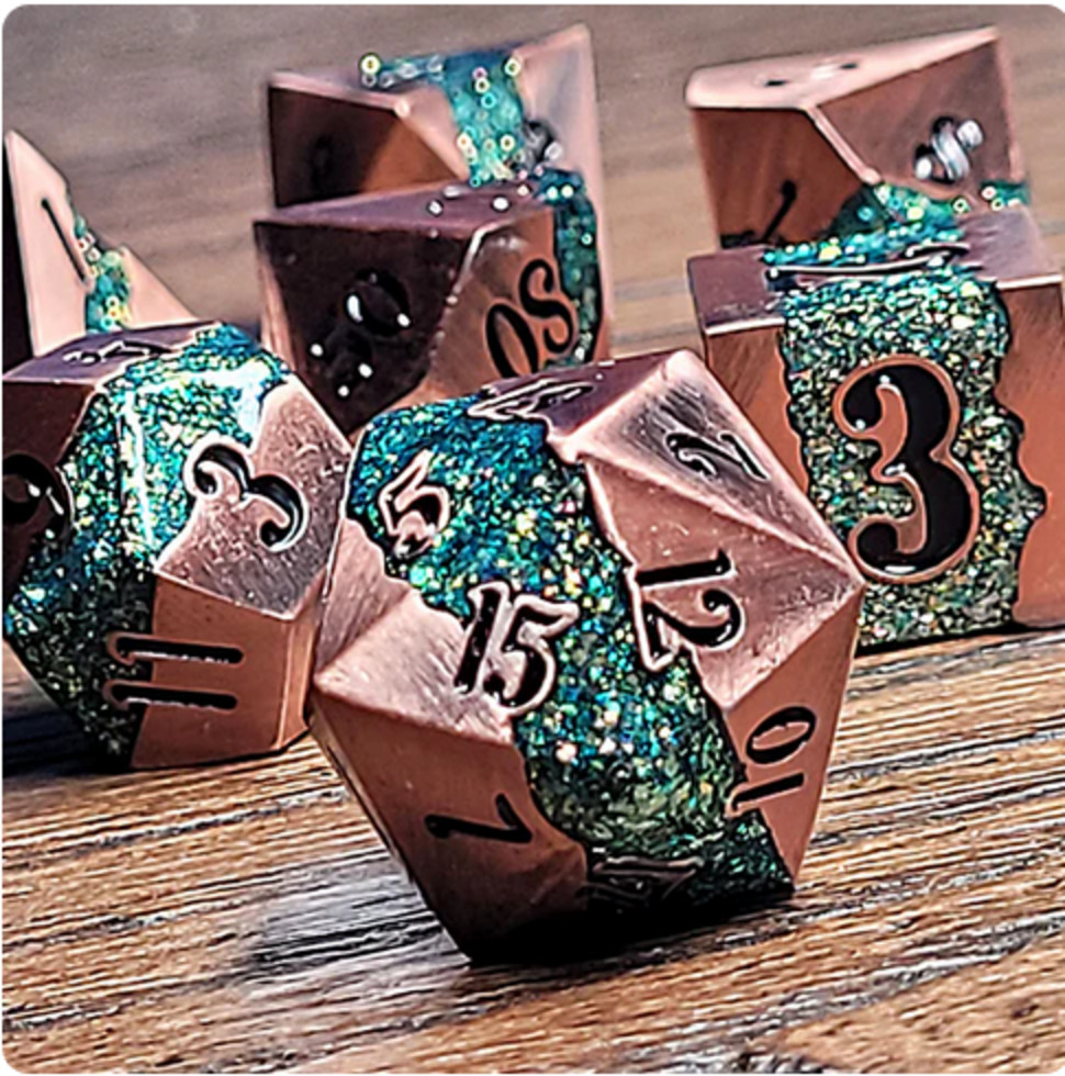 🌌✳️Galactic Flow Green | Metal DnD Dice Set | Dungeons & Dragons | 7 Dice RPG