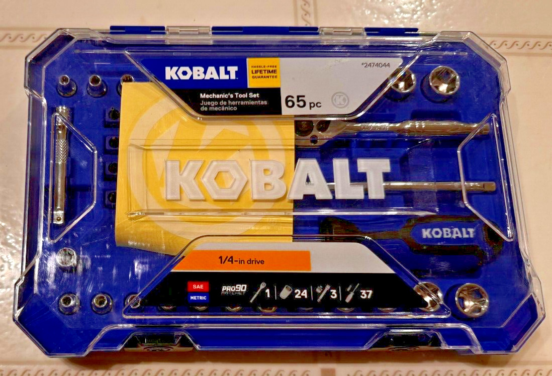 New Kobalt 65-PC SAE & Metric Polished Chrome Mechanics Tool Set w/ Case