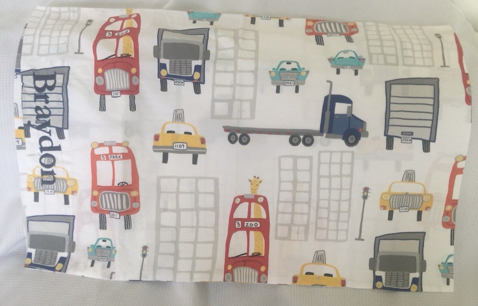 Pottery Barn Kids Auto Car Trucks Standard Pillowcase "Braydon" NWOT