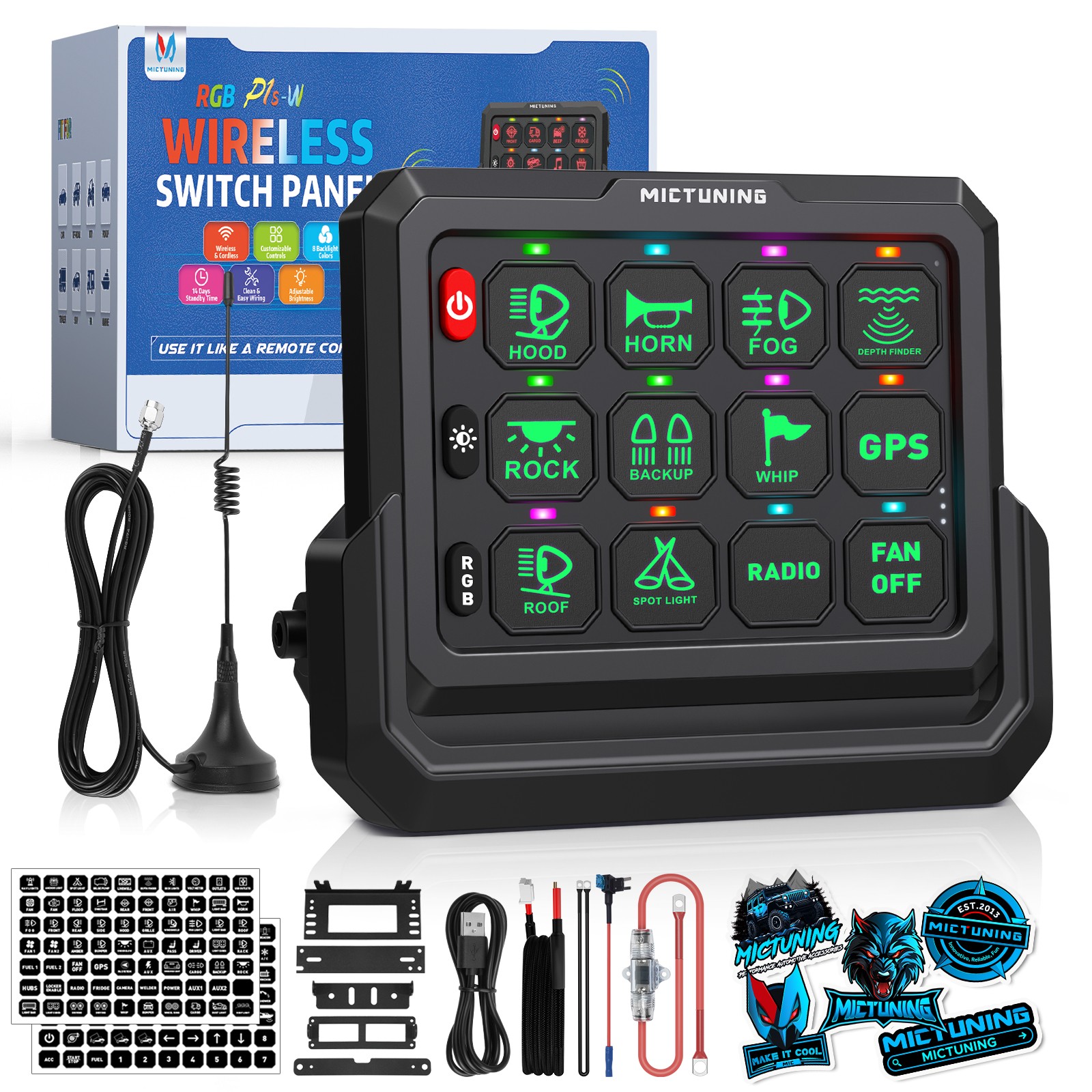 Multifunction 12 Gang Wireless Switch Panel RGB Circuit Relay Box Remote Control