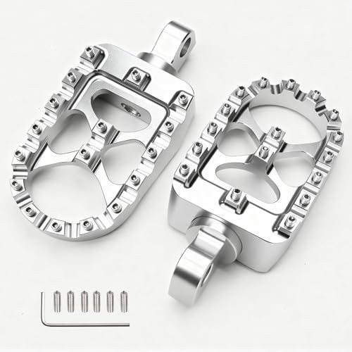 CNC Motorcycle Wide Foot Pegs Aluminum 360° Roating Adjustable Suitable Silver