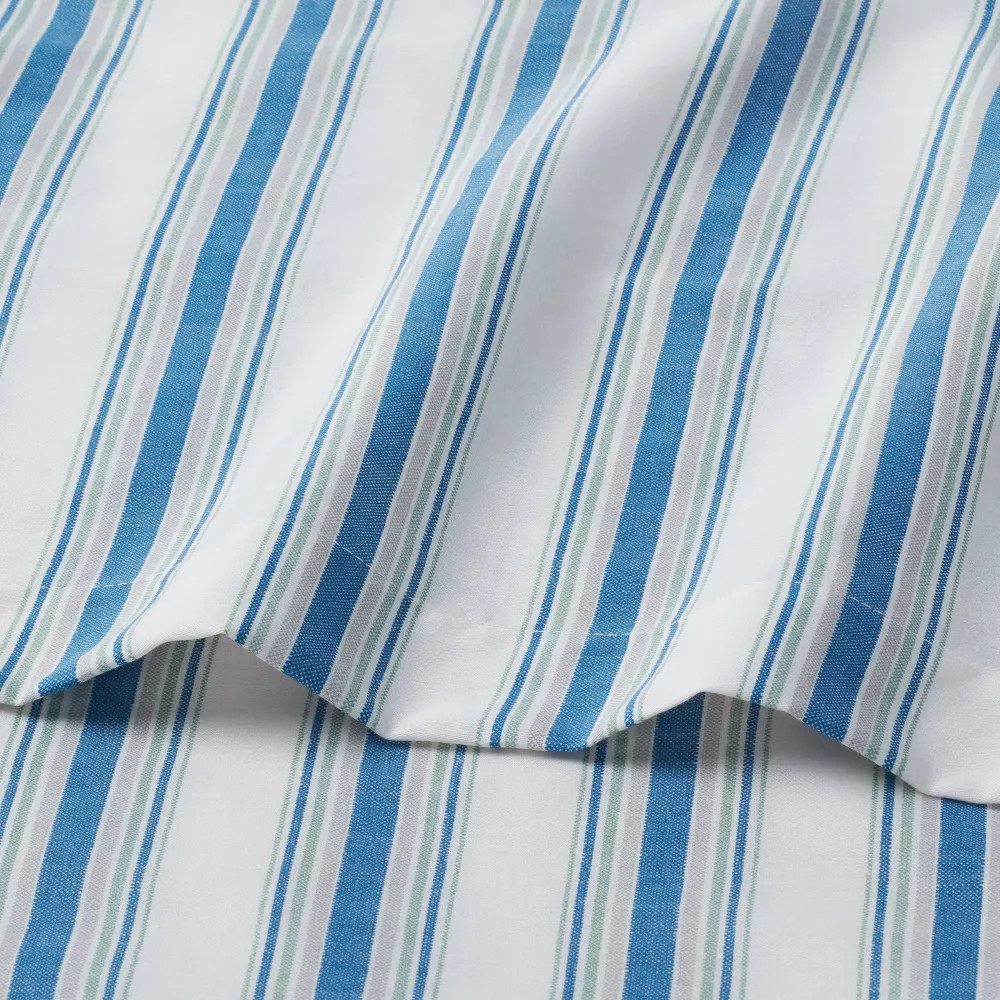 Full Cotton Blend Sateen Sheet Set Blue/Green Textured Stripe - Room Essentials