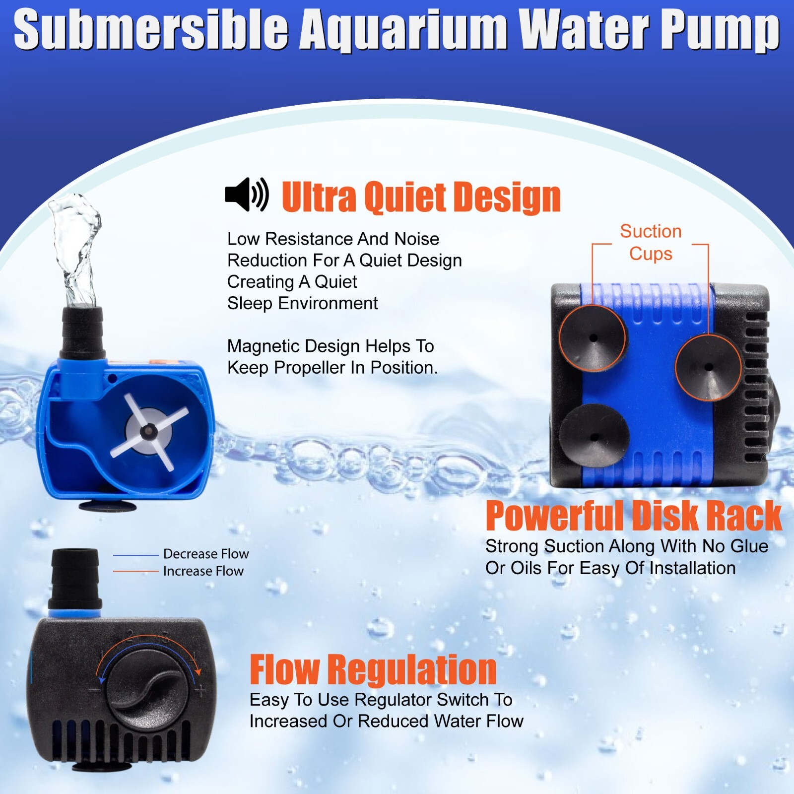 50 GPH Adjustable Submersible Powerhead Water Pump 2pc.