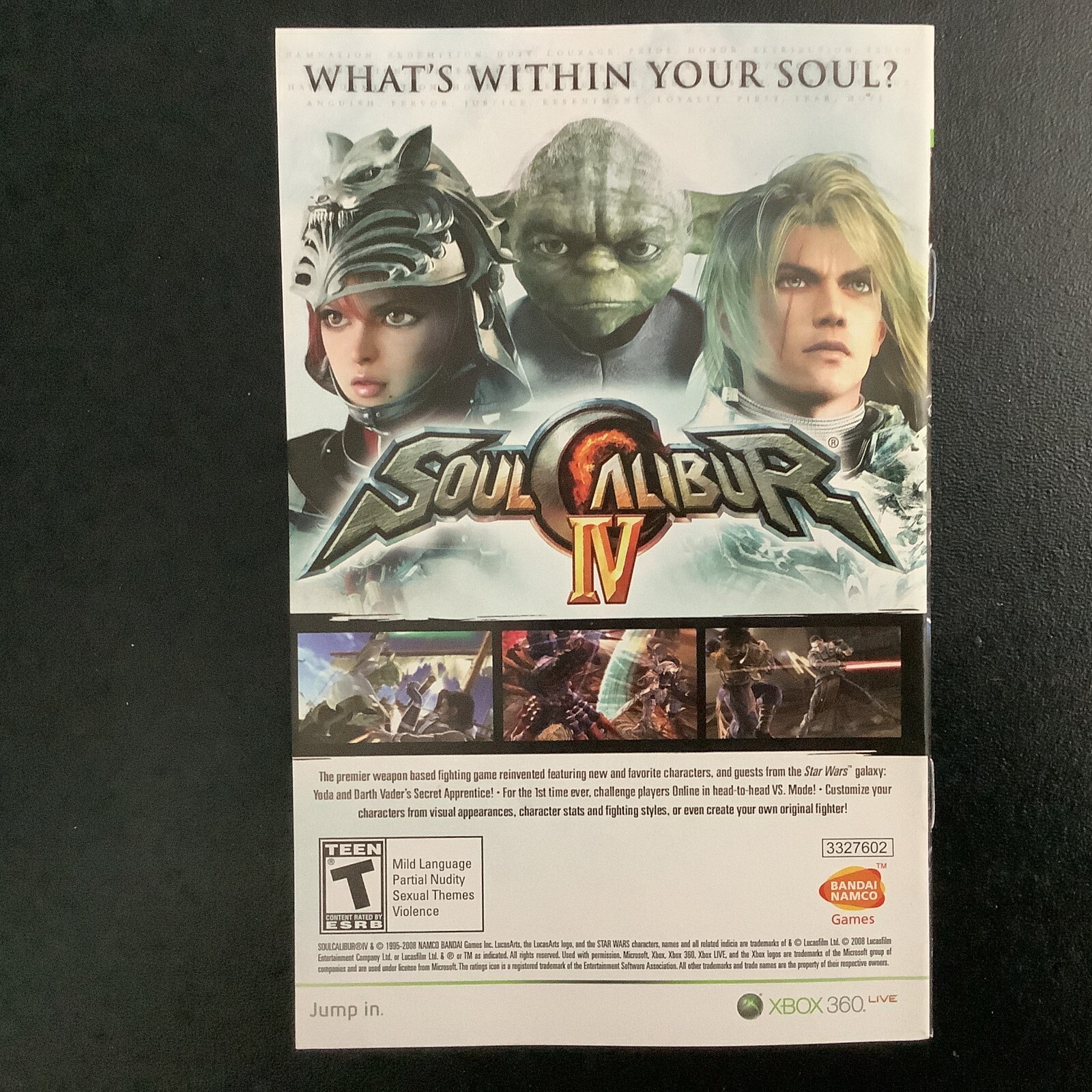 Star Wars The Force Unleashed Xbox 360 Instruction Manual Only