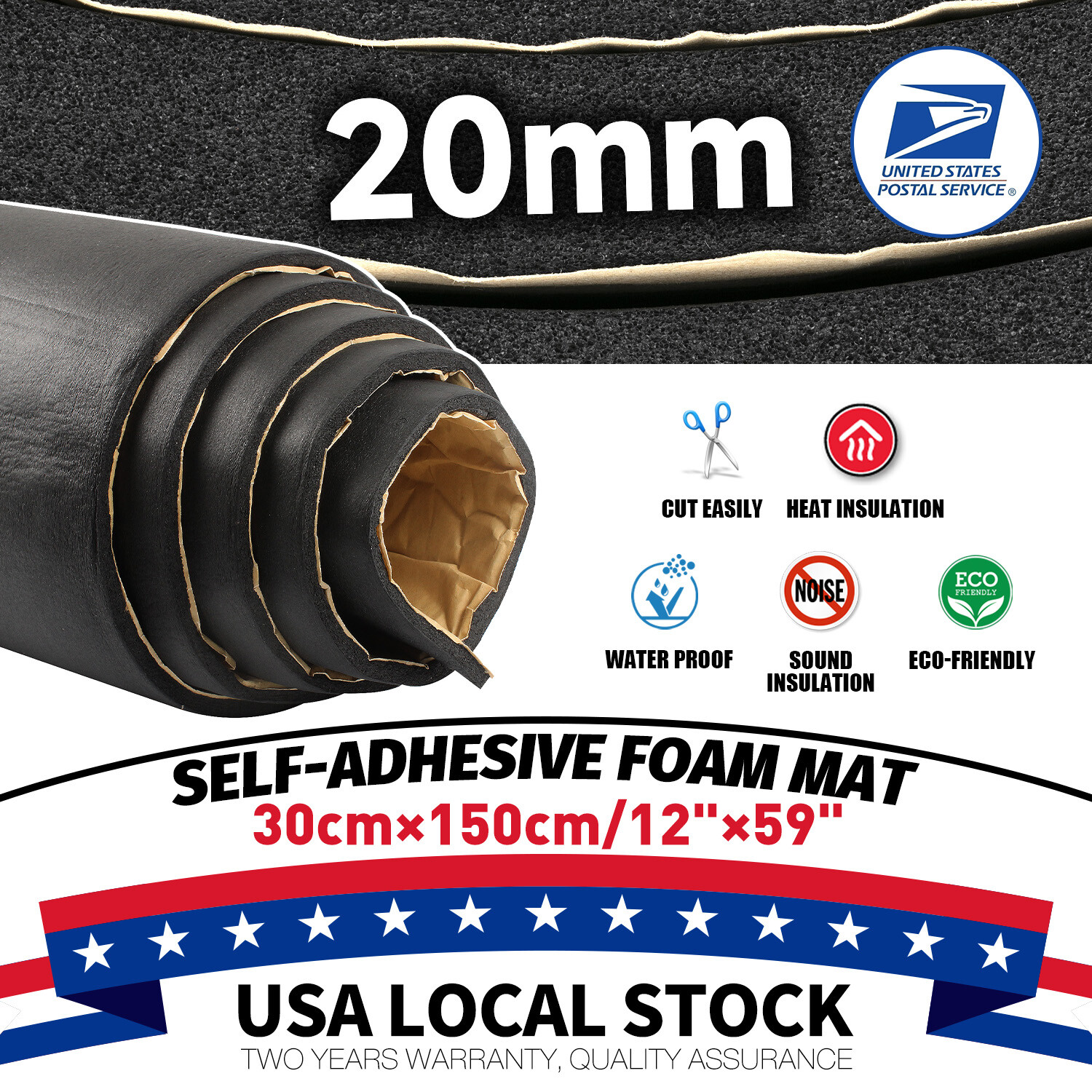 59"x12" Car Heat Insulation Foam Sound Deadener Deadening Mat Self-adhesive 20MM