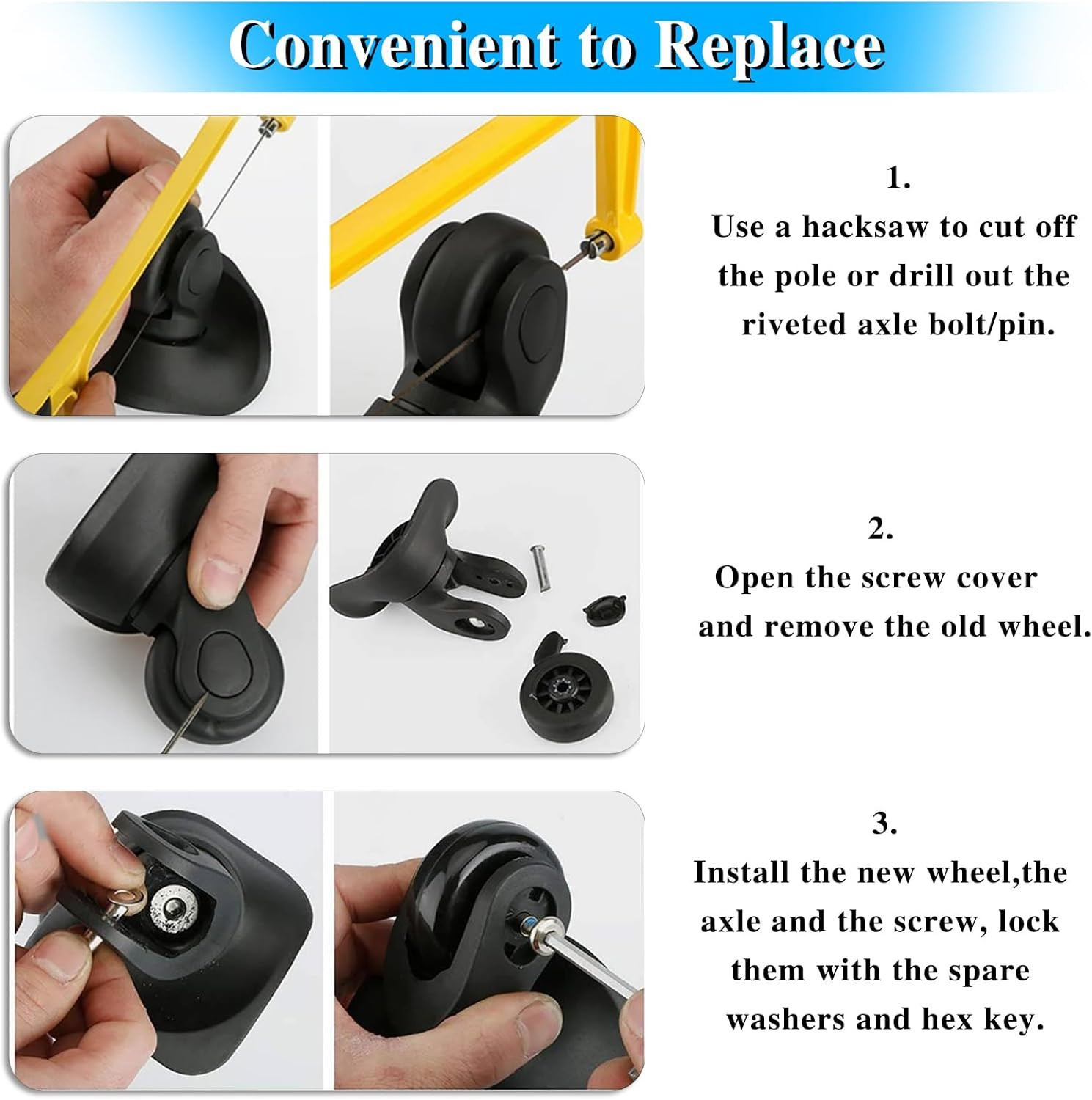50Mm X 18Mm Set of 4 Luggage Suitcase Replacement Wheels, Rubber Swivel Caster W