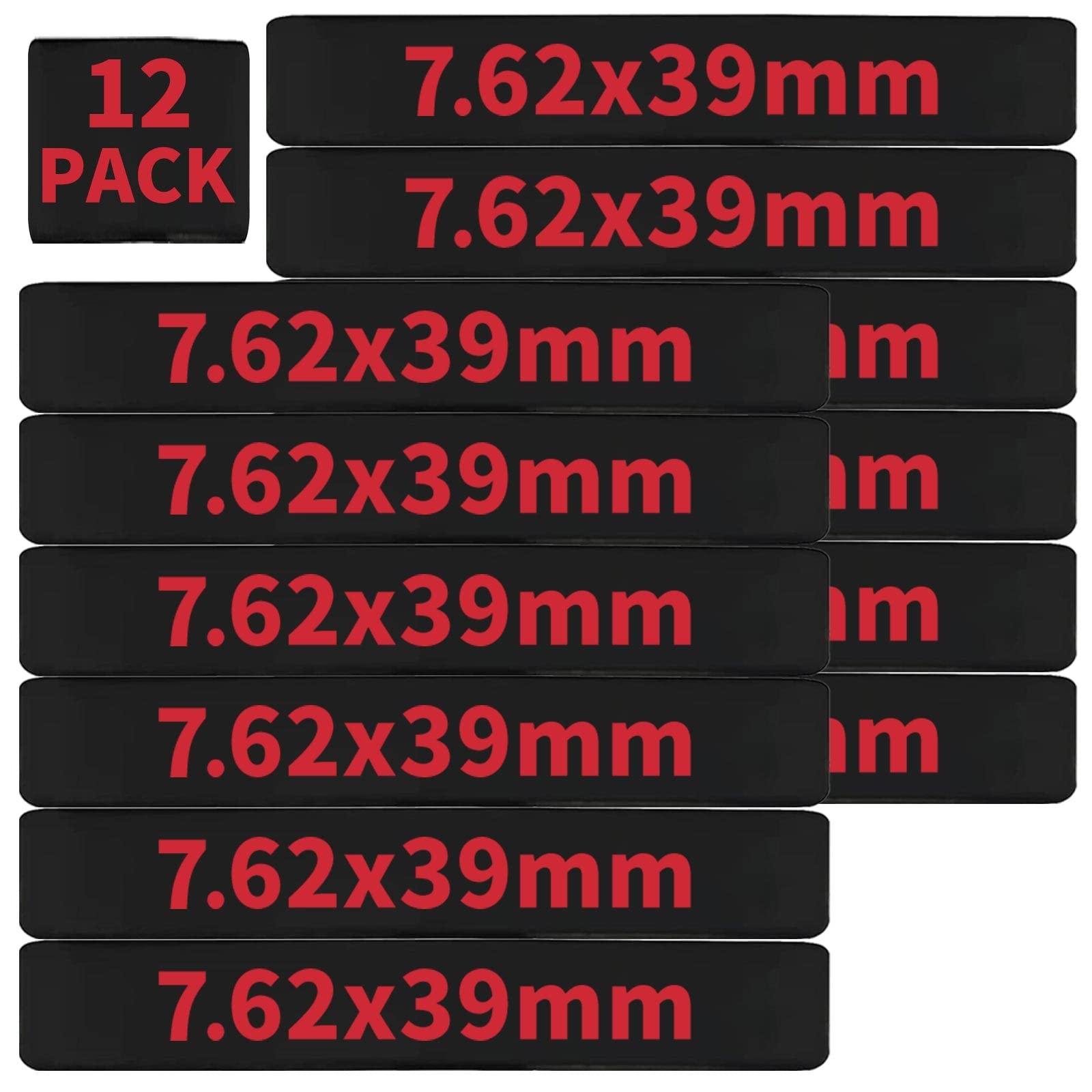 12-Pack Miaozhun 7.62x39mm Magazine Marking Bands Black/Red Caliber ID