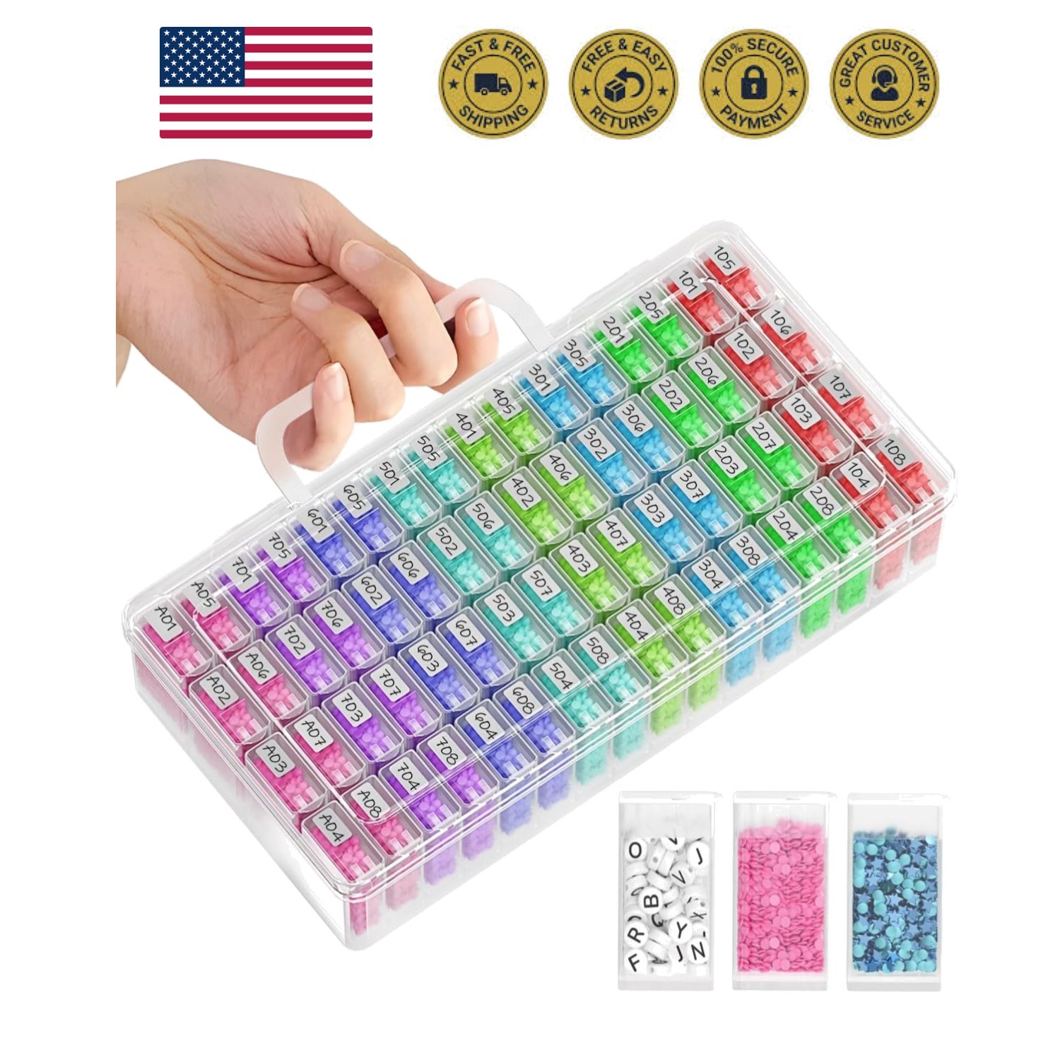 64 Jars Storage Containers for Diamond Art Kits for Adults, Portable Storage ...