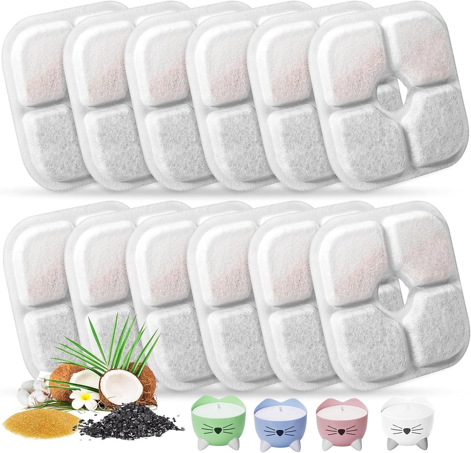 Cat Water Fountain Replacement Filters Fit for 2.5L Fountain with Whiskers Patte
