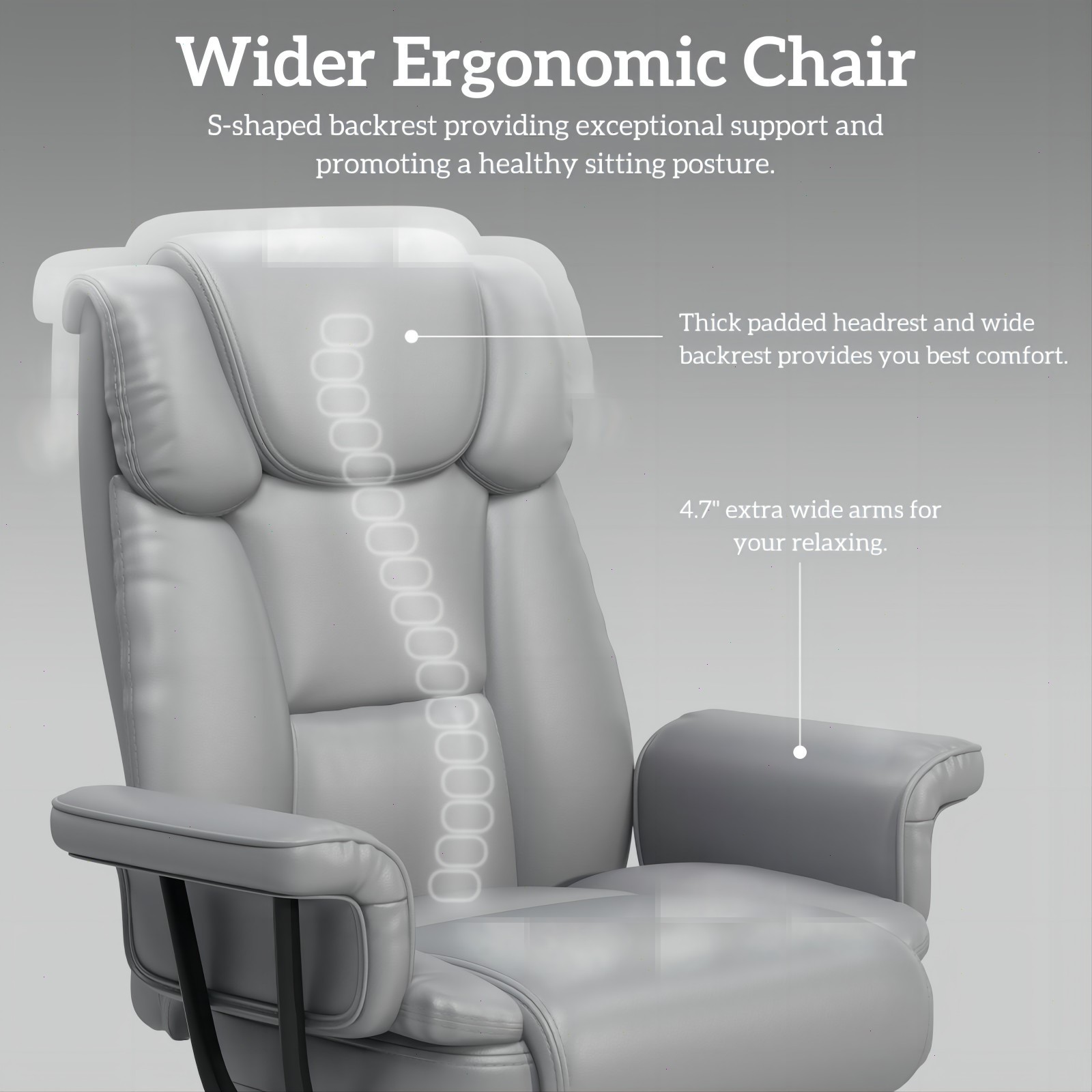 Big and Tall Office Chair Reclin with Footrest High Back Desk Chair 400LBS Gray