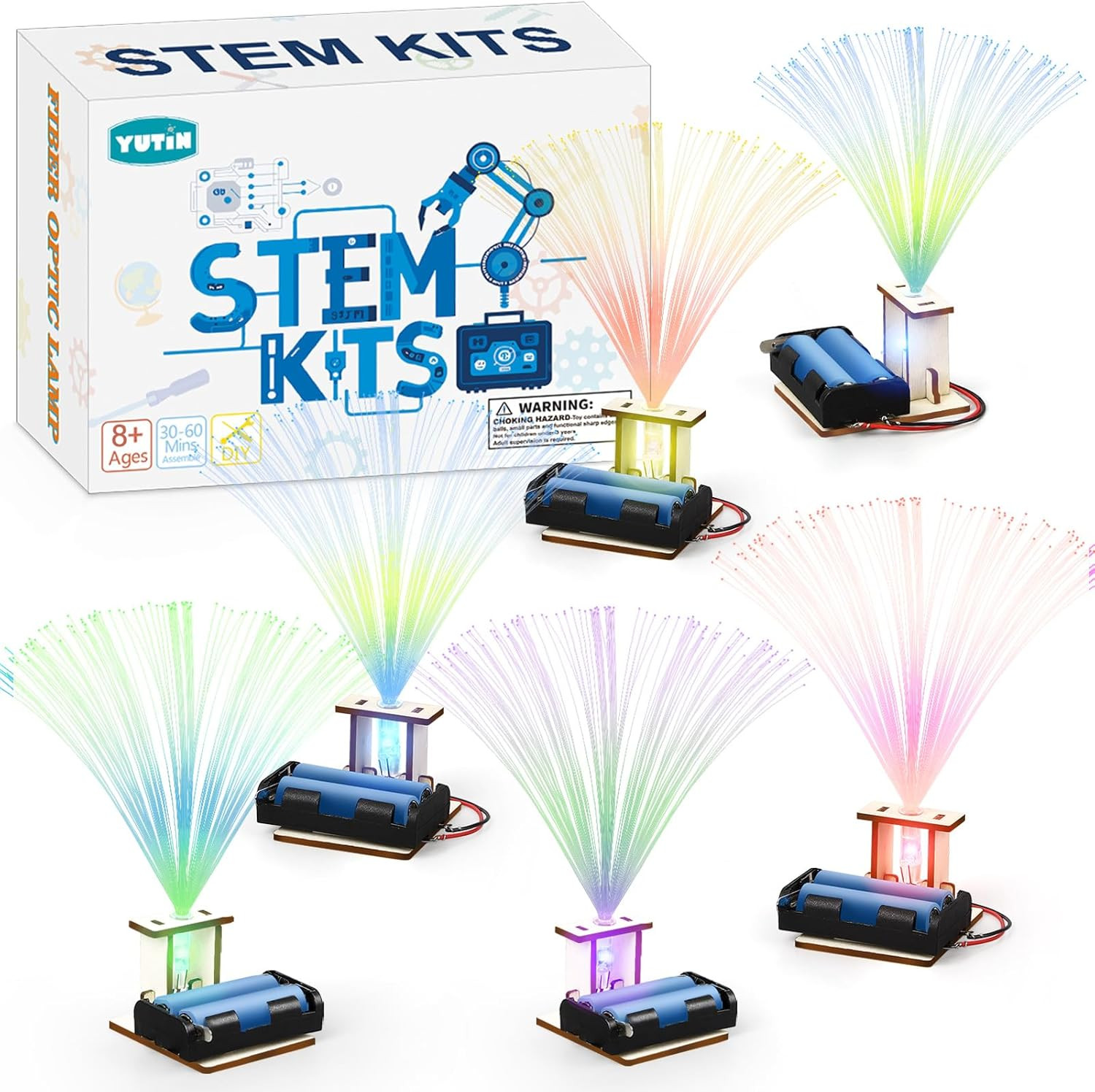6 Set STEM Kits for Kids Age 6-8 8-10, Bulk Fiber Optic Lights Science Experimen
