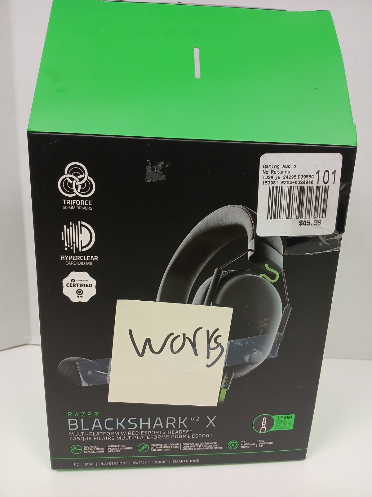 Razer BlackShark V2 X Gaming Headset with Mic