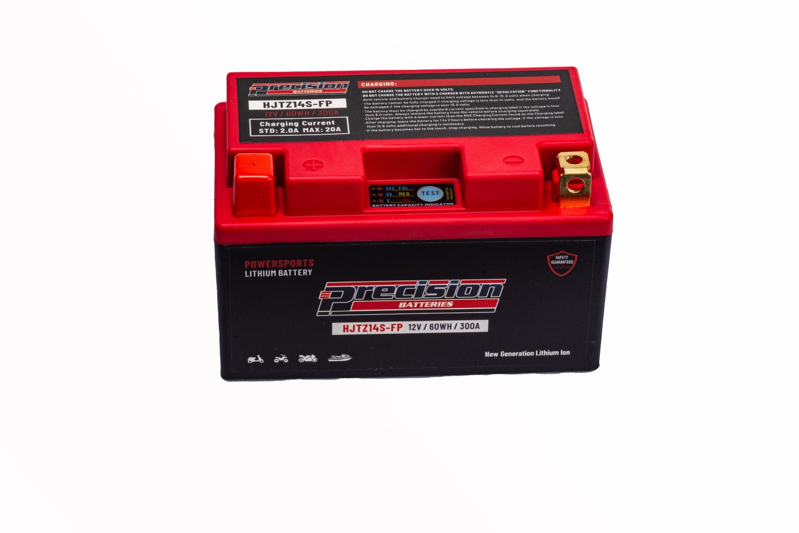 Precision HJTZ14S-FP Lithium-Ion Battery Replaces Yuasa YTZ14S, 12V 300CCA 60WH