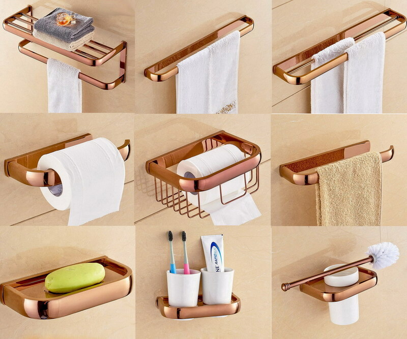 Bathroom Accessories Set Rose Gold Brass Bath Hardware Wall Mounted Towel Bar