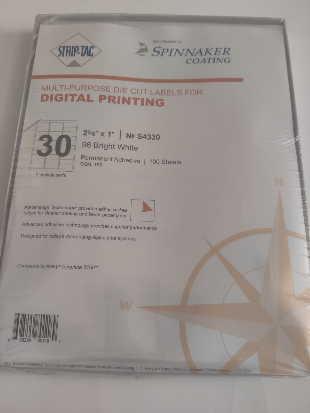 Strip-Tac Spinnaker Coating Die Cut Labels For Digital Printing 2 5/8" x 1"