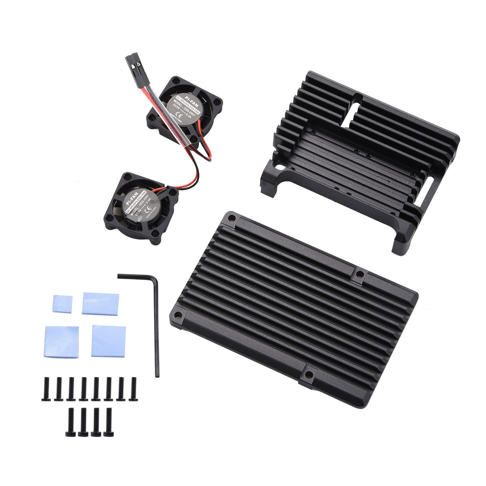 Metal Black Case Shell Box W/ Dual Fan Heatsink For Raspberry Pi 4 Model B 4B-