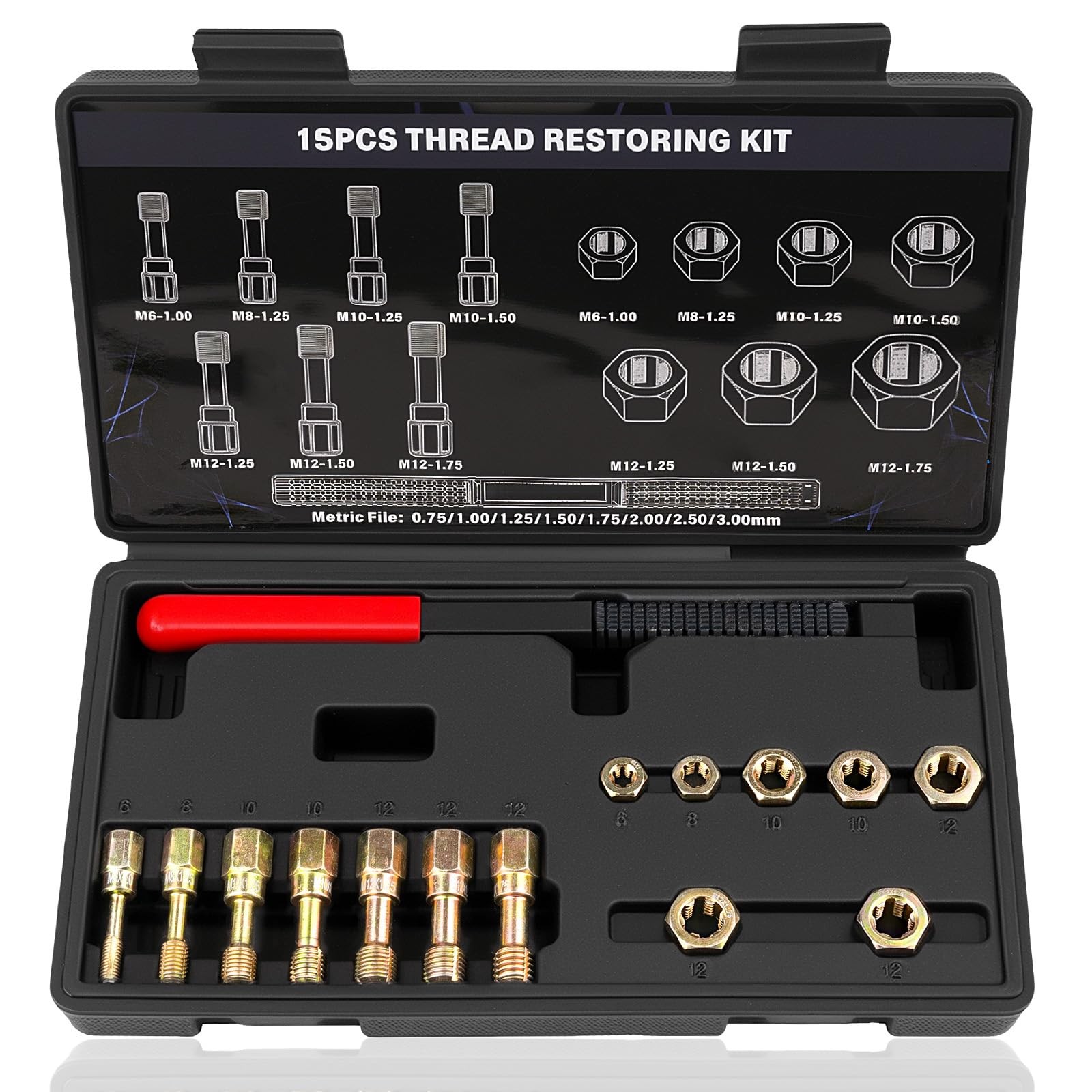 15-Piece Metric Thread Chaser Set, M6 M8 M10 M12 Thread Restorer Tool, Rethre...