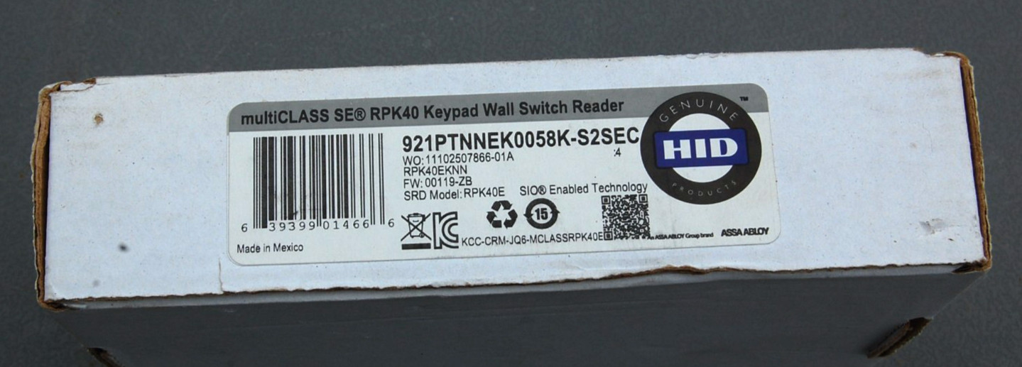 HID 921PTNNEK0058K-S2SEC RPK40 multiCLASS se Keypad Wall Switch Reader (S2 Logo)