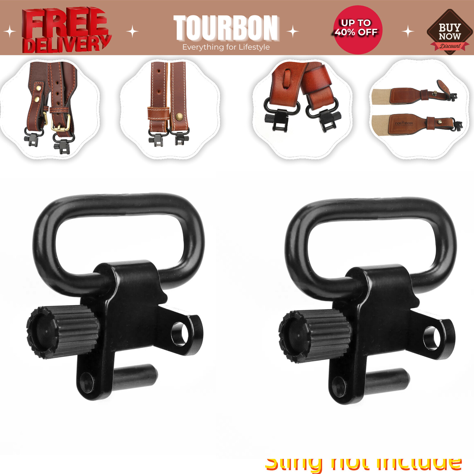 Tourbon Pair Shotgun/Rifle Sling Swivels Quick Release Gun Mounted Clip Hardware