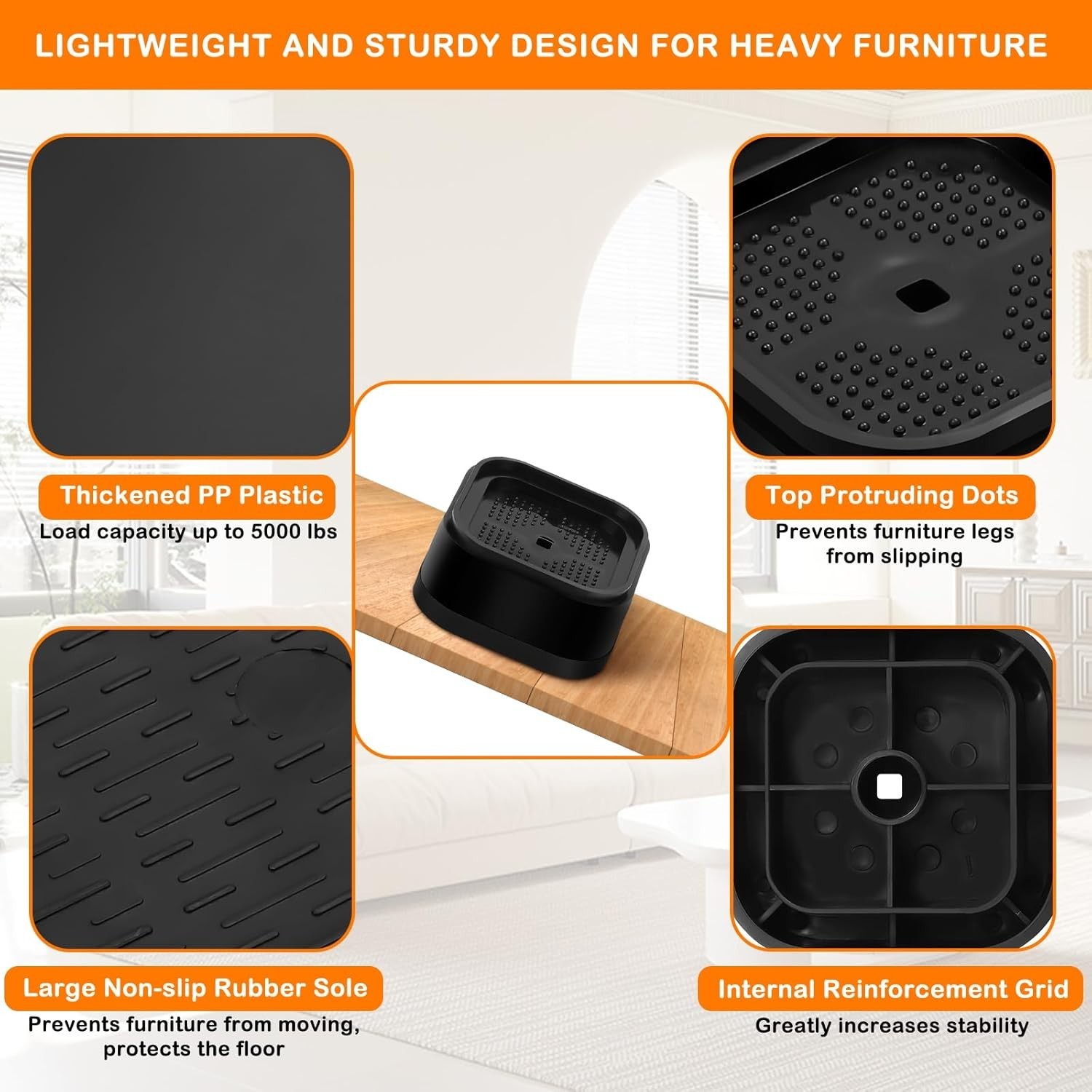 4 Pack Adjustable Bed Risers for Safe, Elevated Furniture - 1" to 2.8" Height