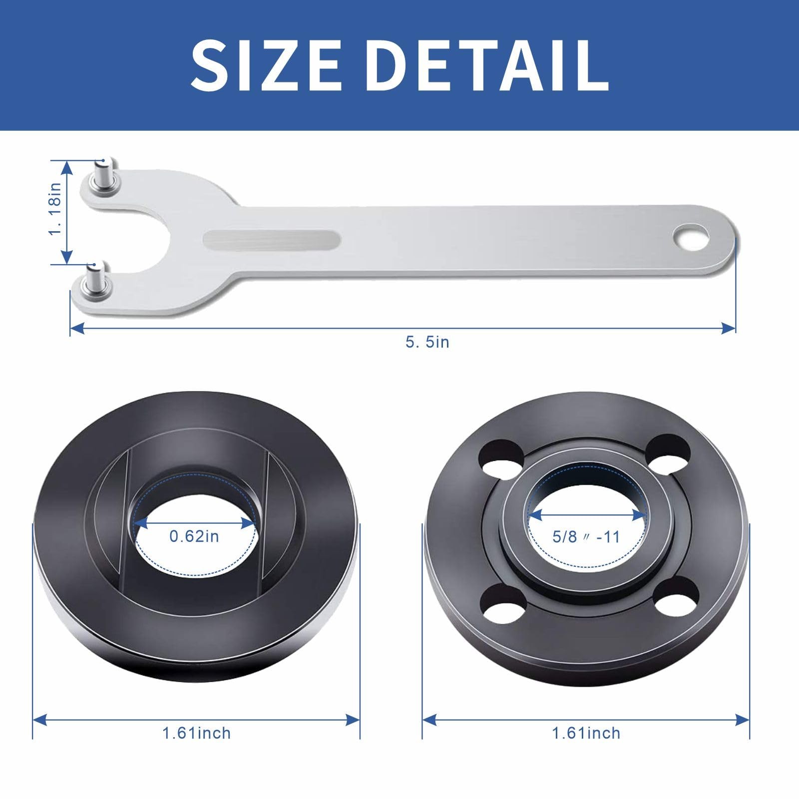 7PCS Angle Grinder Nut Wrench Kit 5/8-11 Flange Onesize, Silver
