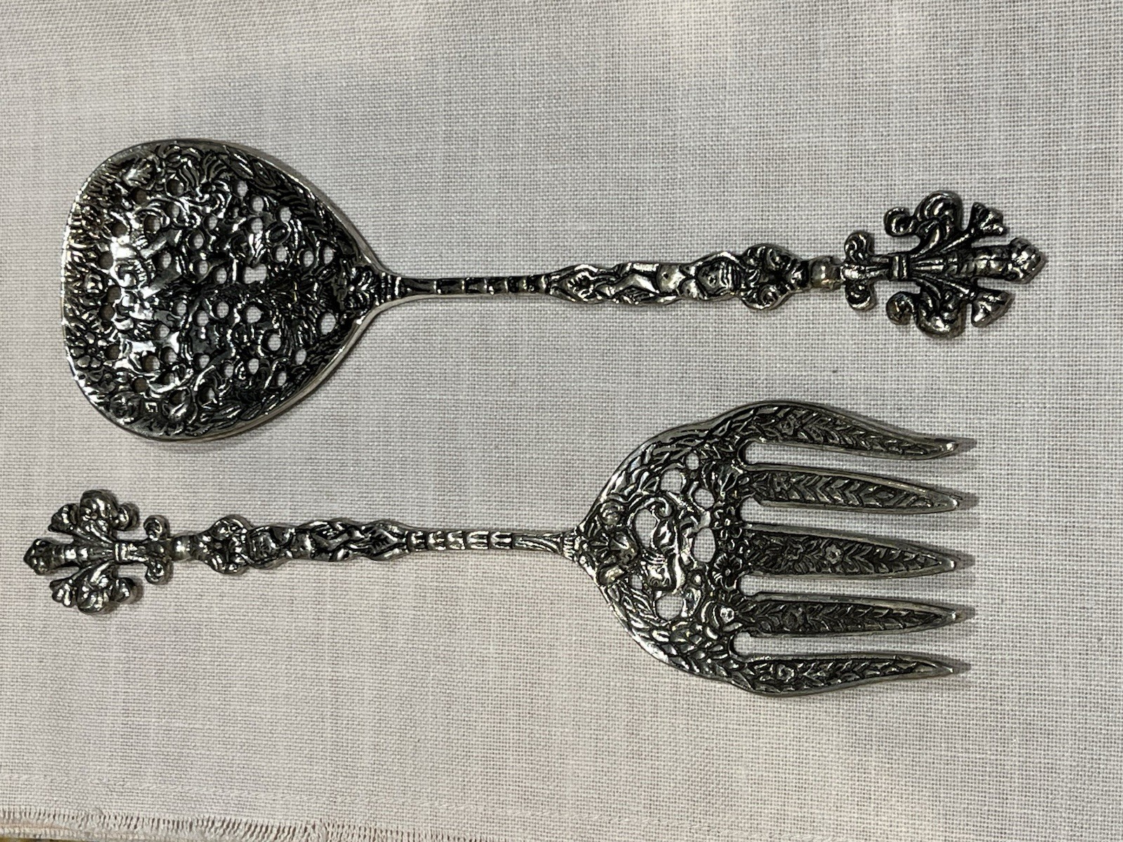 Vintage Ornate Salad Serving Set Large Spoon Fork