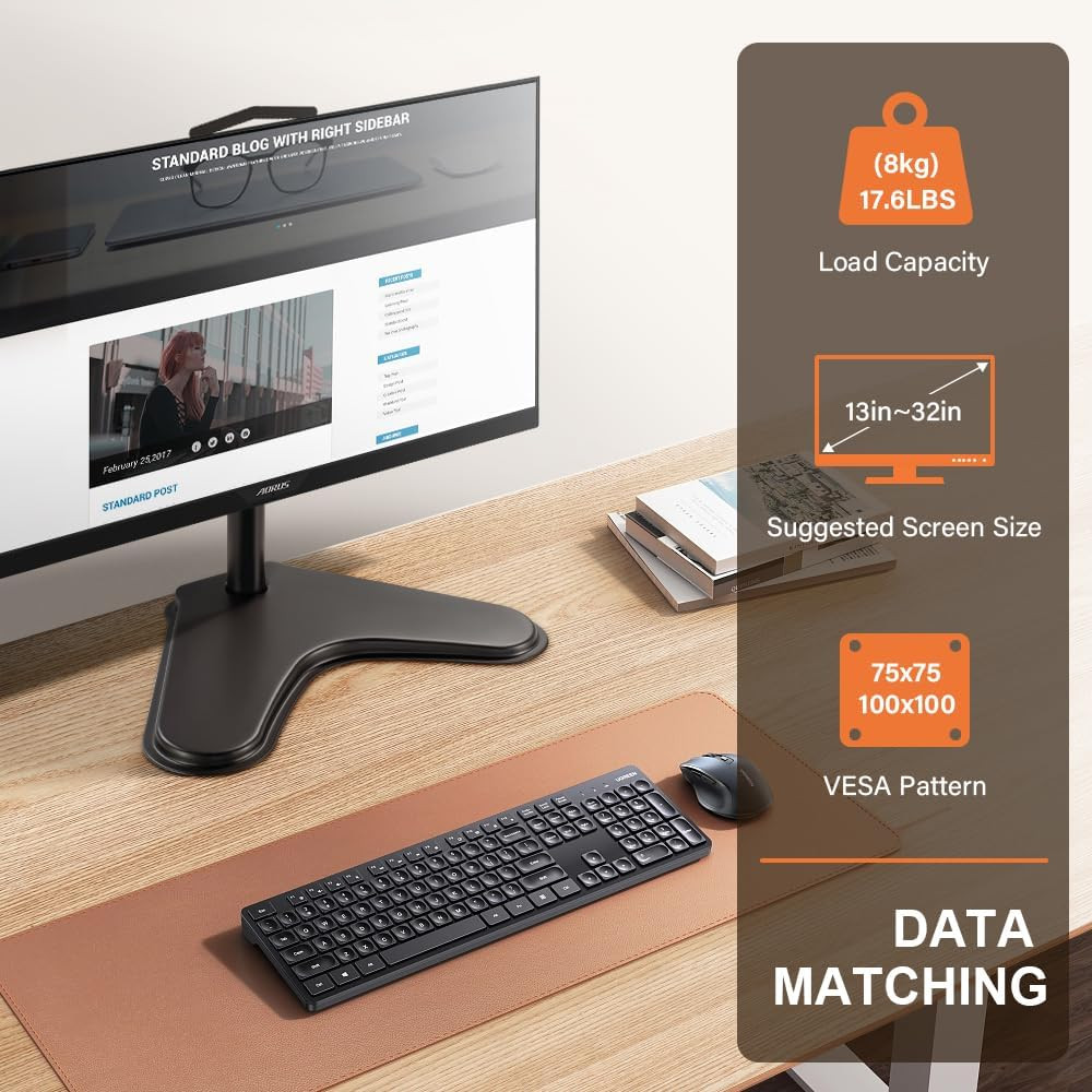 Single Computer Monitor Stand Metal Base Free Standing Desk Vesa Mount for 13 In