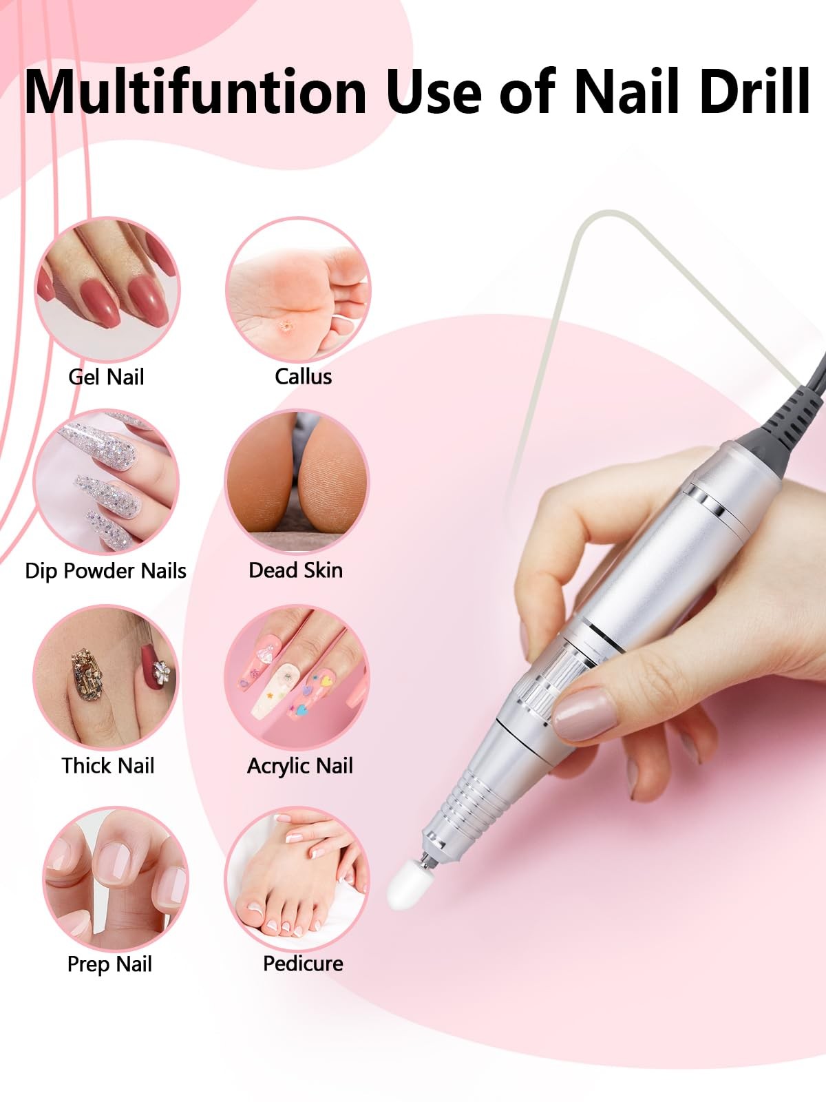 Nail Drill, Portable Electric Nail File 50000RPM, Rechargeable Nail Drill Pro...