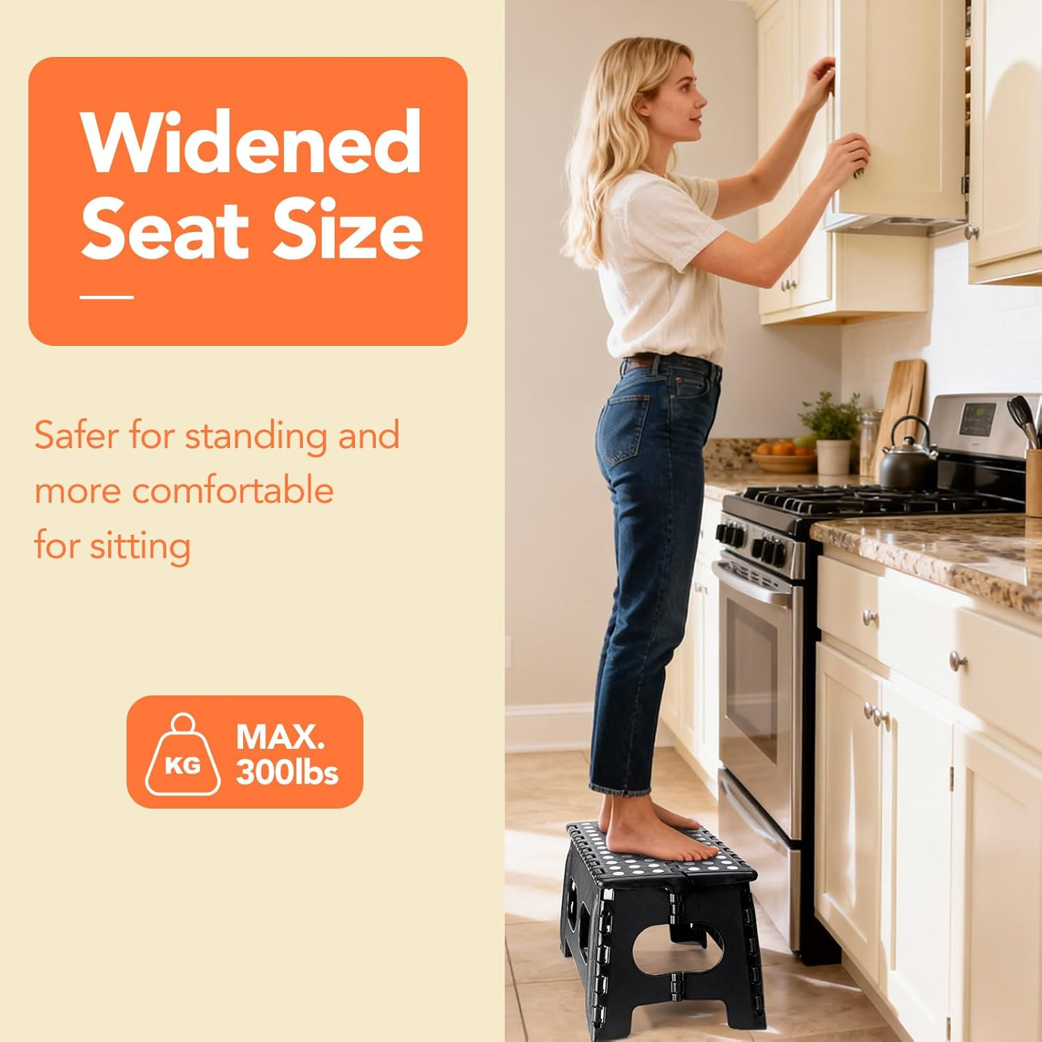 Folding Step Stool,15-Inch Extra Wide 9 Inch Height Heavy Duty Stepping Stool Sa