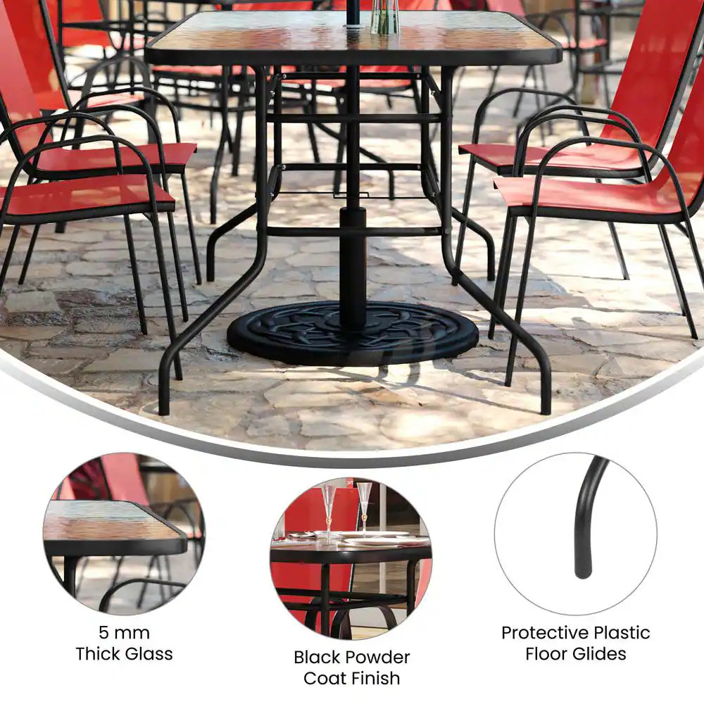 Brazos Red 5-Piece Metal Rectangular Table and 4-Red Flex Comfort Stack Chairs O
