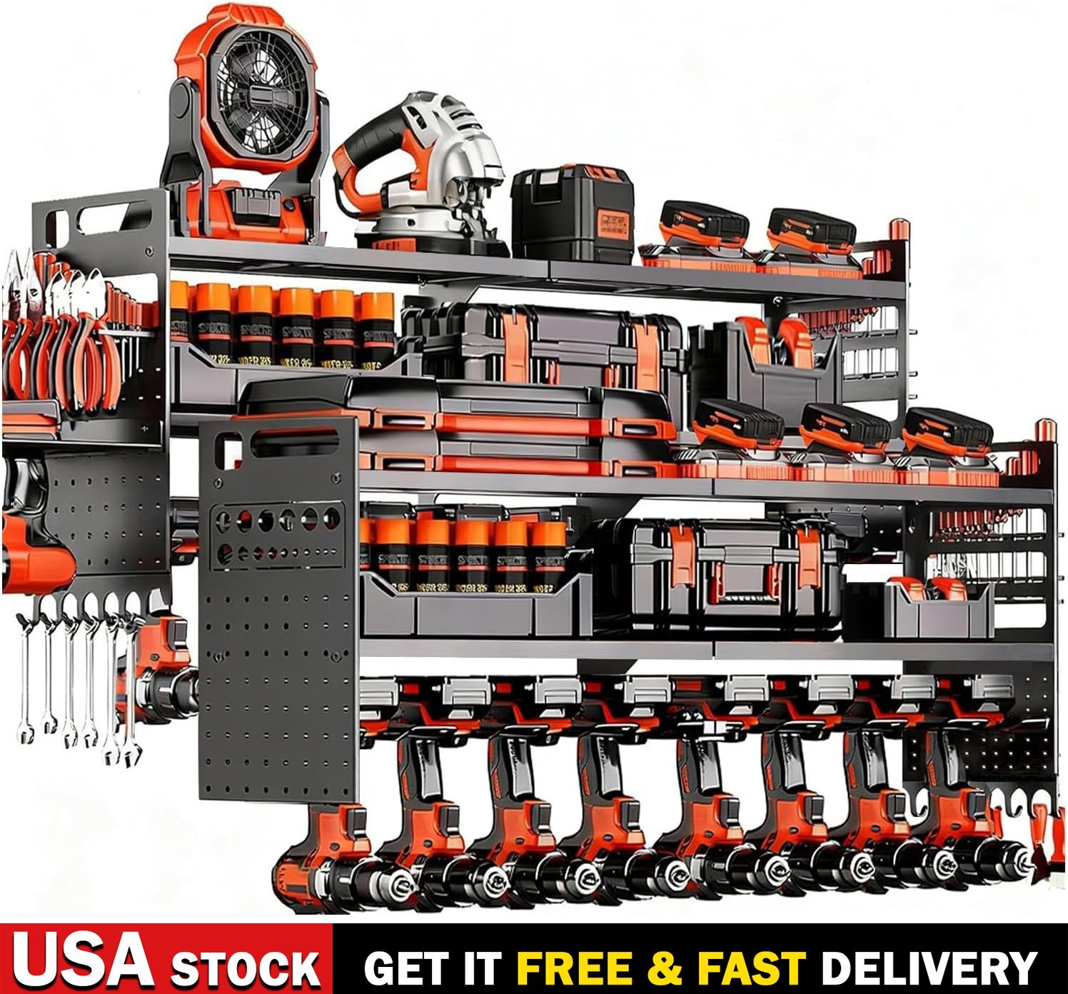 2 Pack Large Power Tool Organizer Wall Mount Heavy Duty 18 Drill Holder 600LB