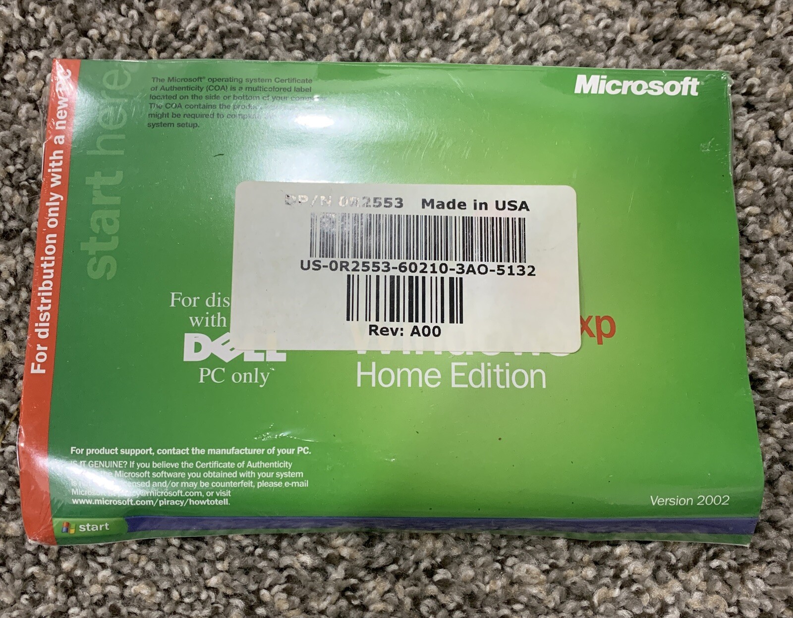Microsoft Windows XP Home Edition for Dell PC 2002-PC Only- New