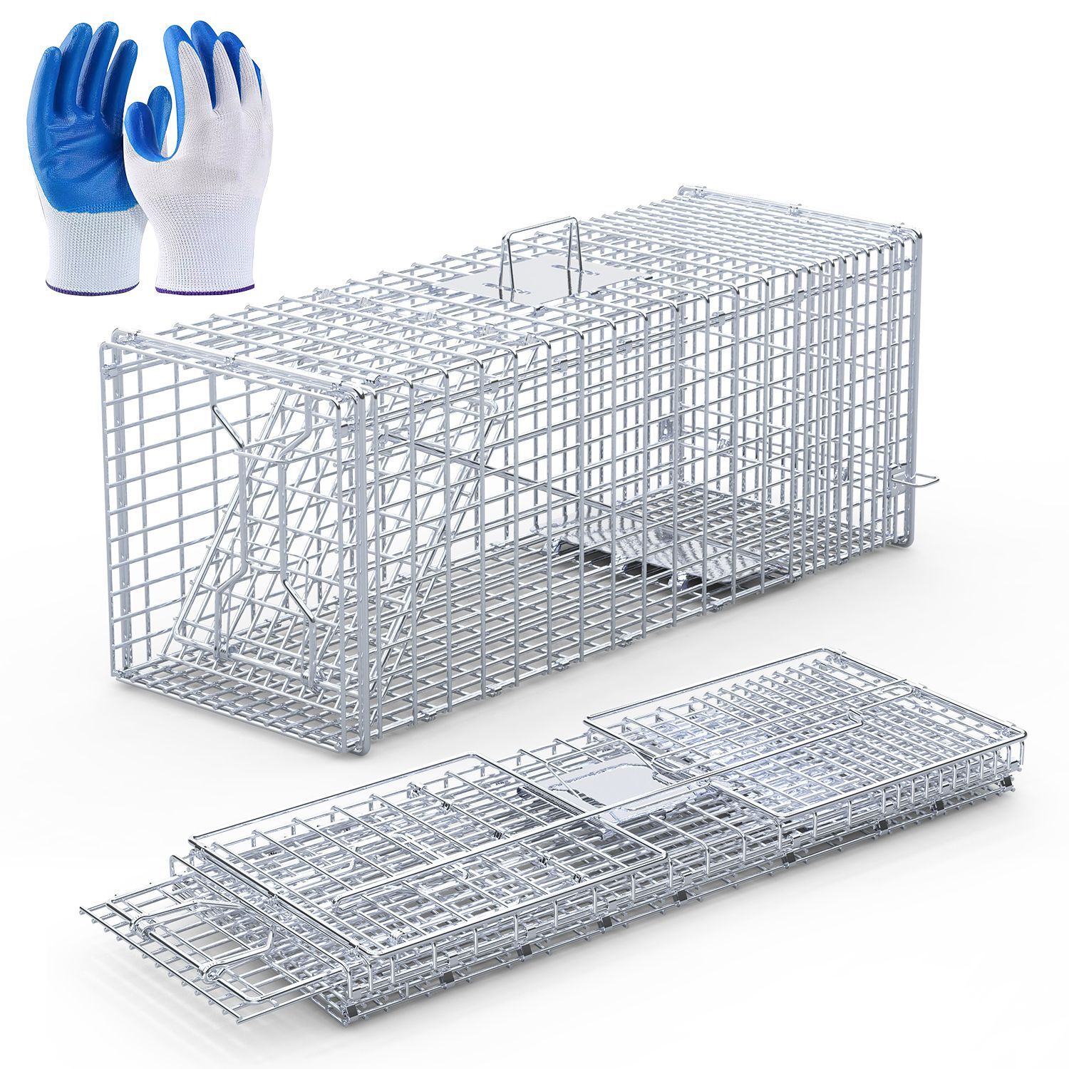 Large Humane Animal Trap 37x15x14" Steel Cage for Raccoon Foxes Coyote Live Trap