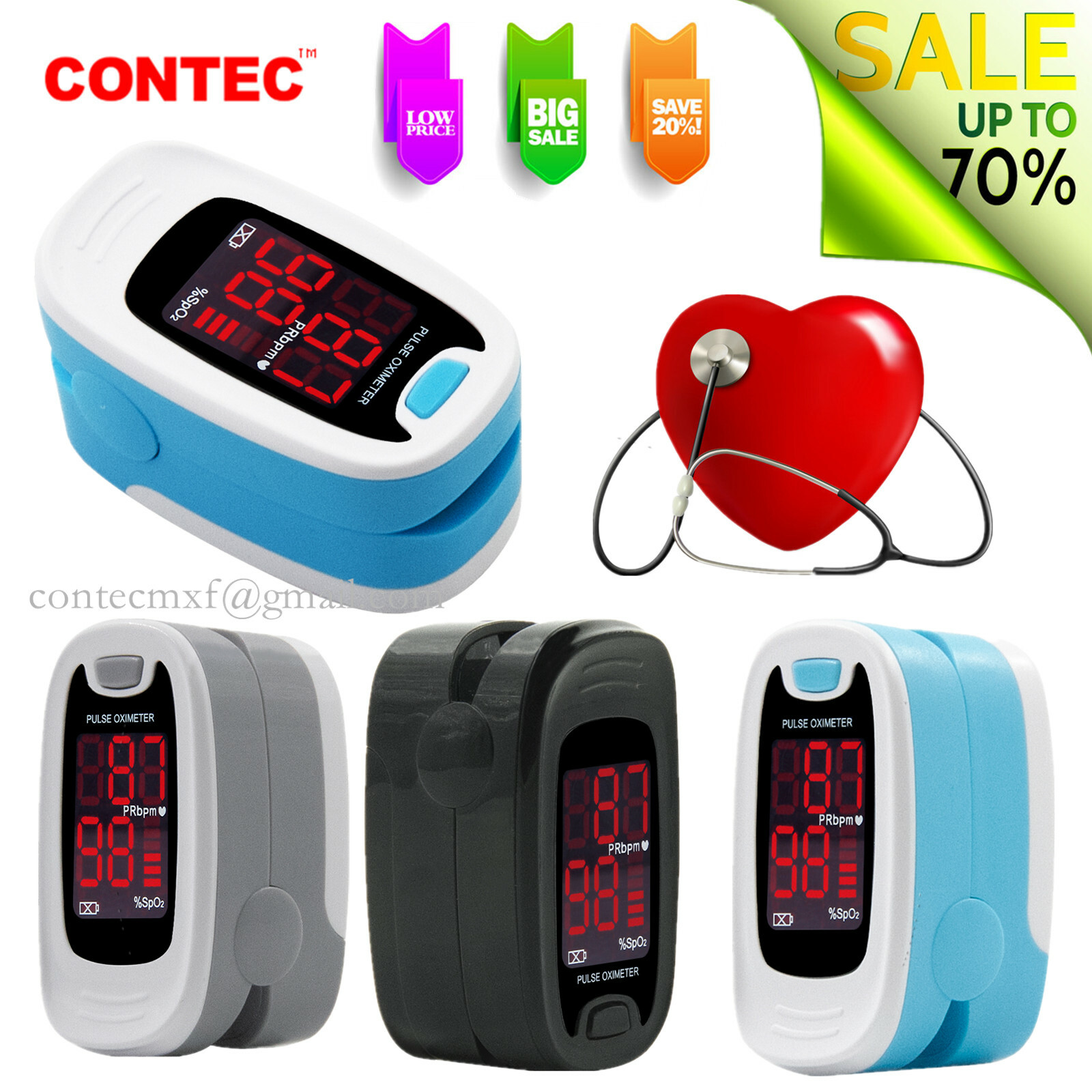 Finger Pulse Oximeter Blood Oxygen Saturation Heart Rate Measure SpO2 Monitor O2