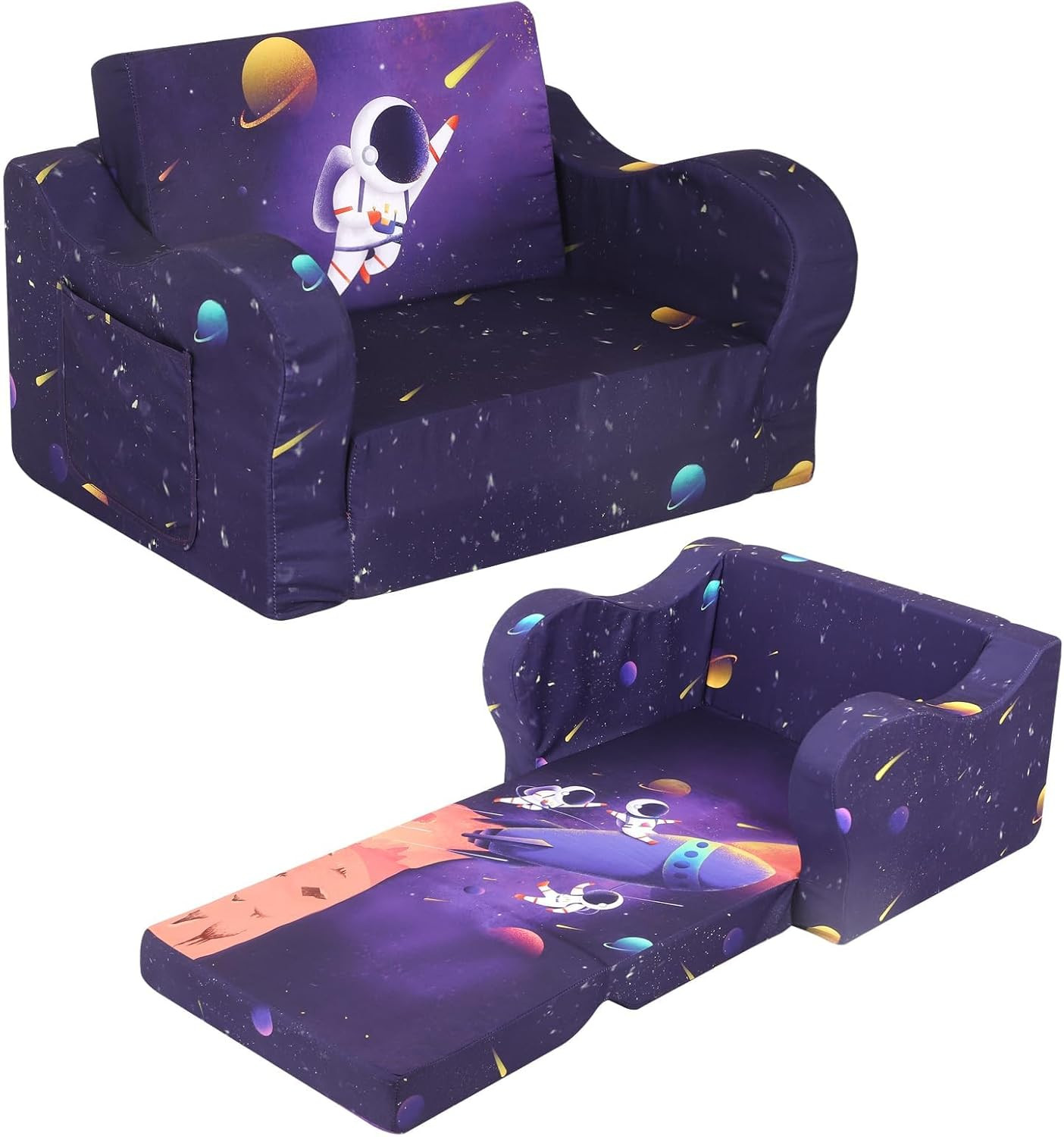 Kids Sofa, 2-In-1 Flip-Out Foam Couch, Foldable Soft Play Lounge Chair, Dark Pur