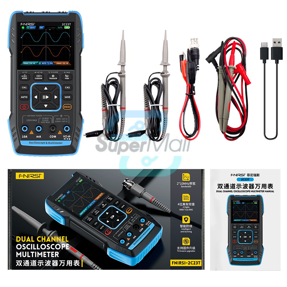FNIRSI 2C23T 3-in-1 Digital Oscilloscope Multimeter Function Signal Generator US