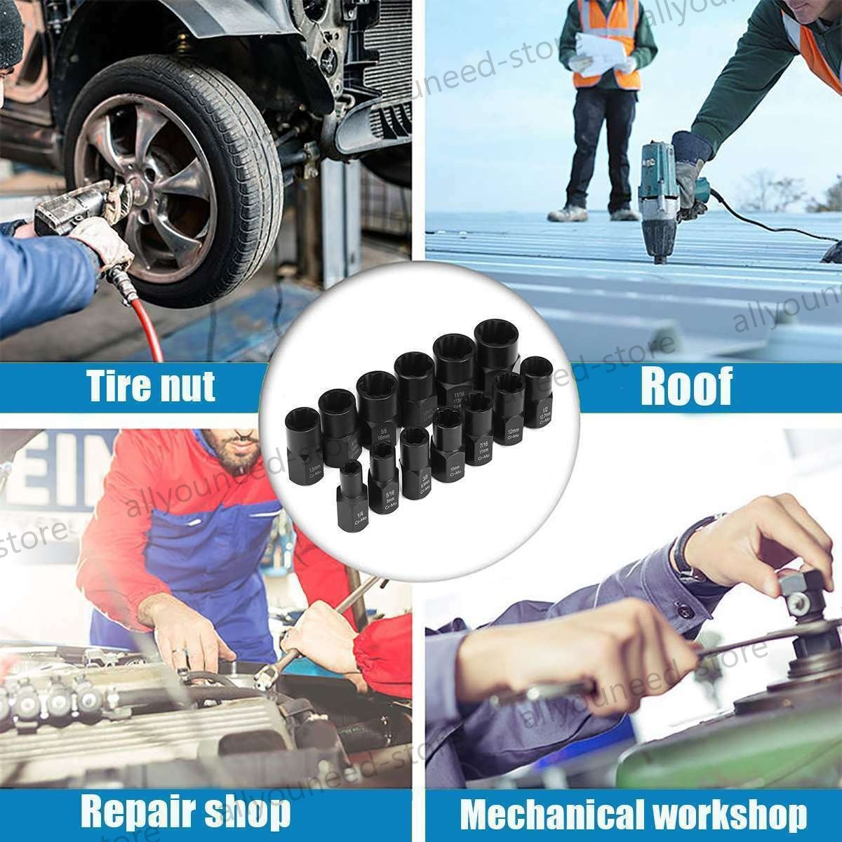 Impact Bolt Extractor Set Nut Remover Set Stripped Extraction Socket Tool 13PCS