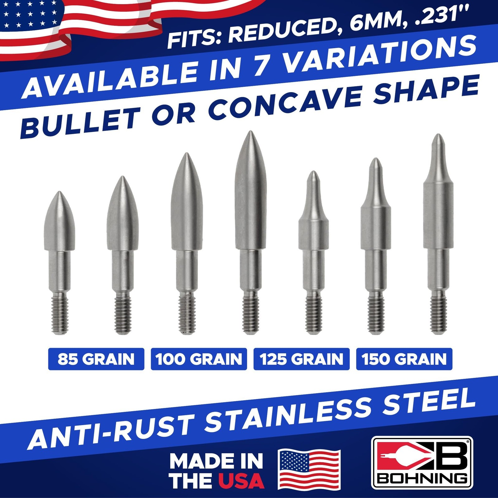 Bohning Match Grade Screw-in Bullet Points for Reduced (9/32"/0.231"/6 mm)...