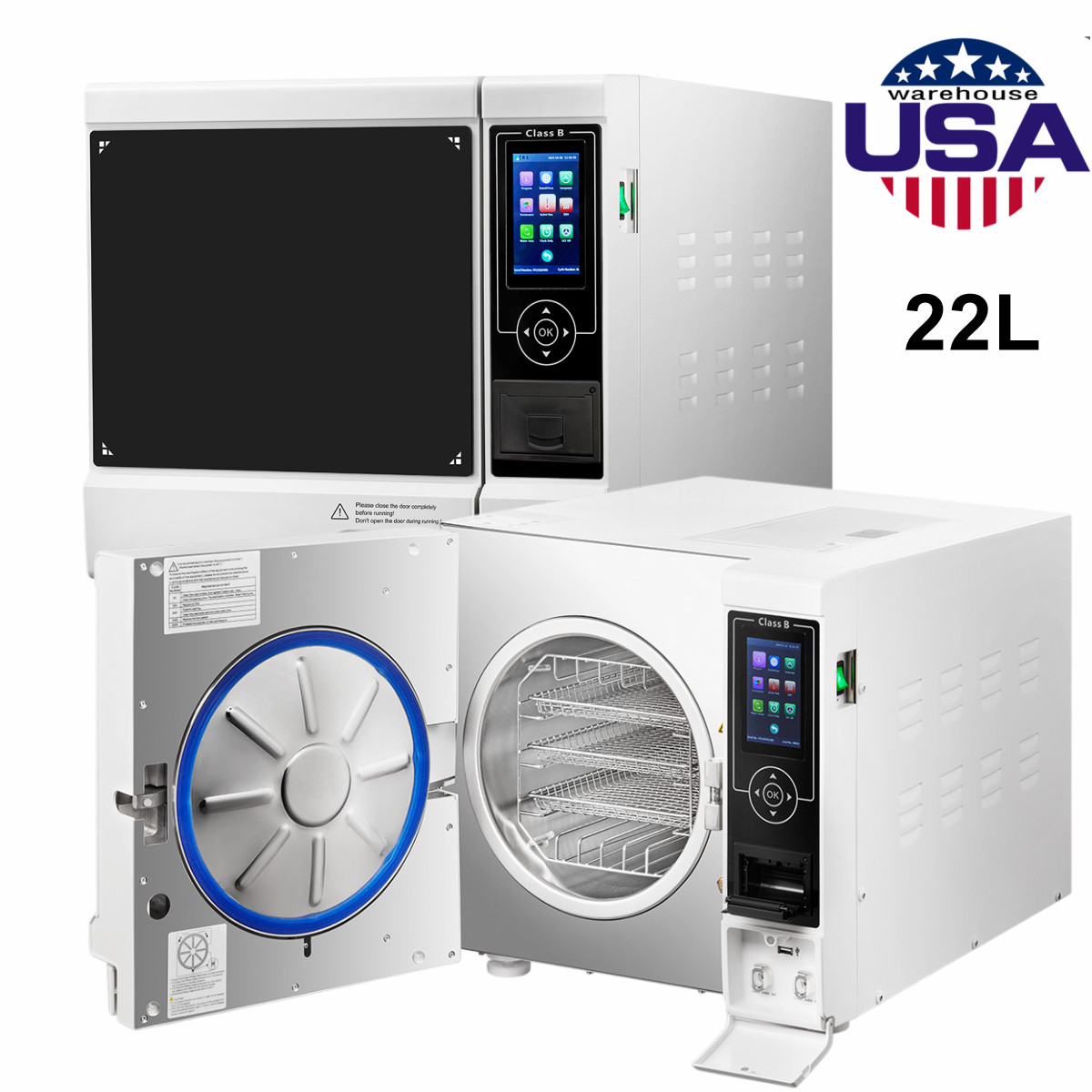 22L Class B Steam Sterilizer Dental Autoclave Pulsation vacuum With Printer