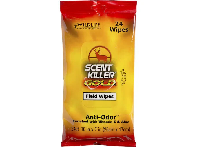 Anti-Odor Sportsman No Shower Field Wipes Scent Killer Gold 24ct Pack 7" X 10"