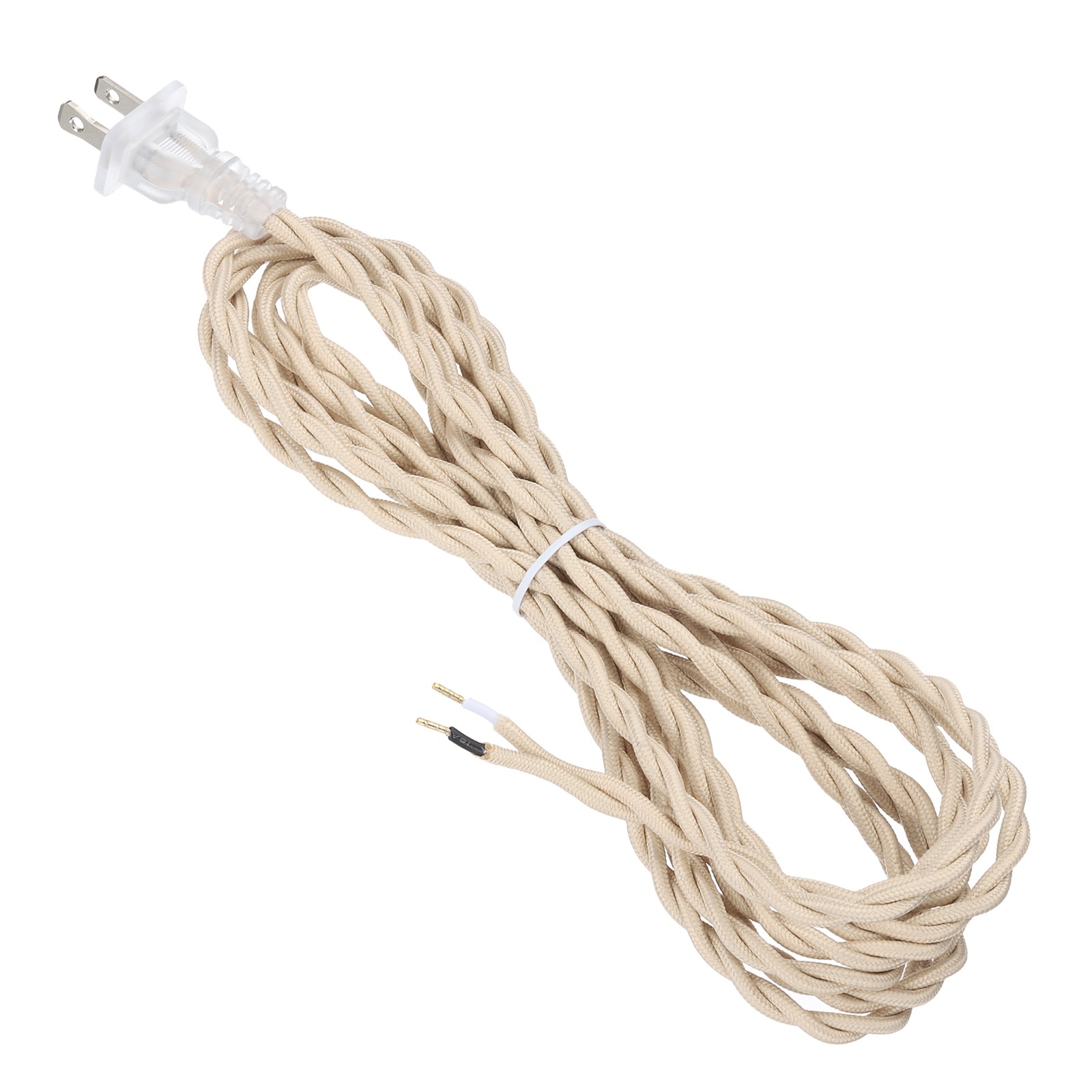 1 Pcs 8Ft 18/2 Twisted Cloth Lamp Cord with Plug Beige