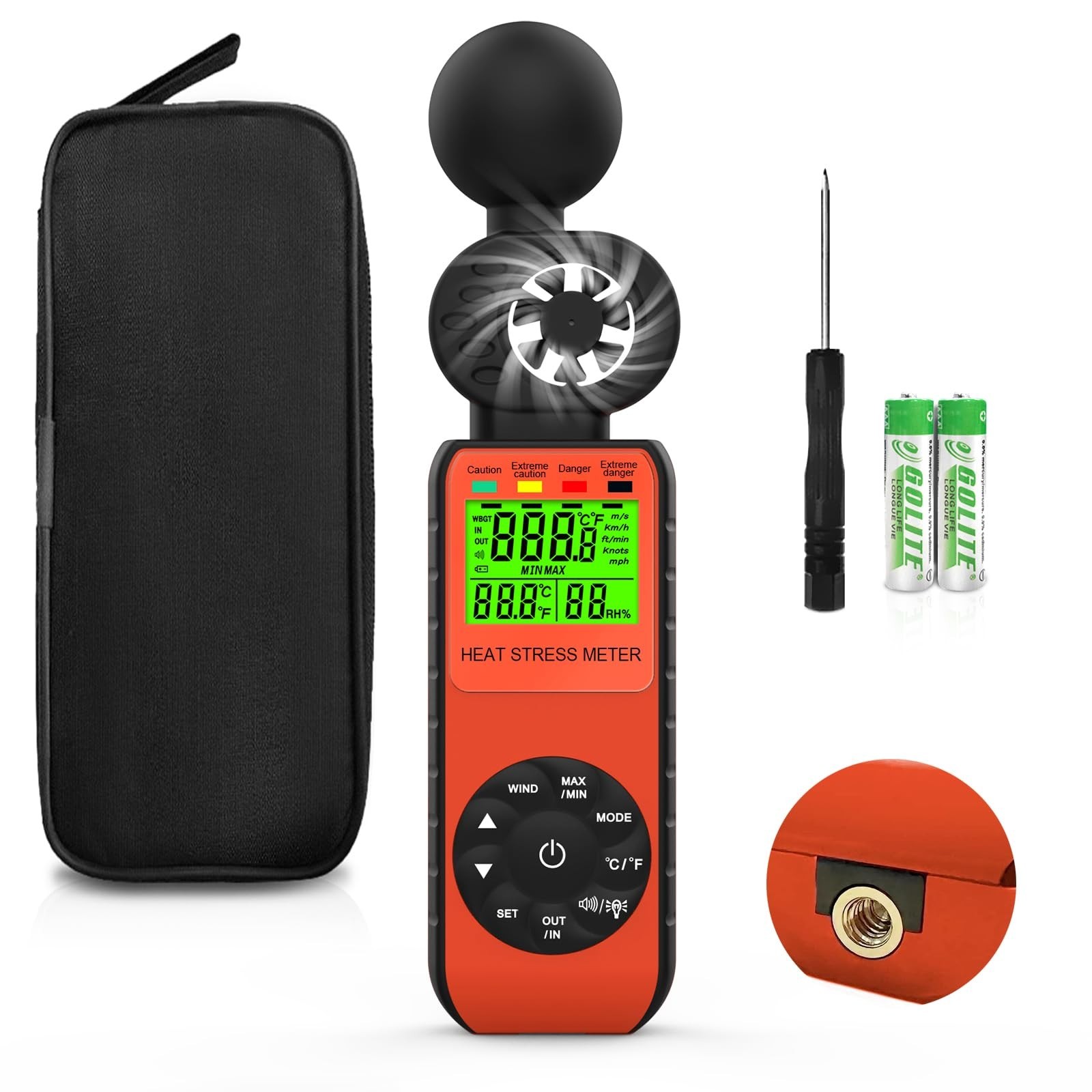 HOLDPEAK Wind Speed & Heat Stress WBGT Meter, Digital Handheld Anemometer, Wi...