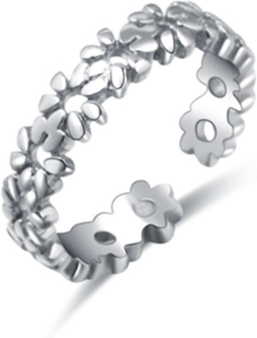 Flower Toe Ring for Women Hawaiian Leaf Big Rings Chic Design Adjustable 925 Ste