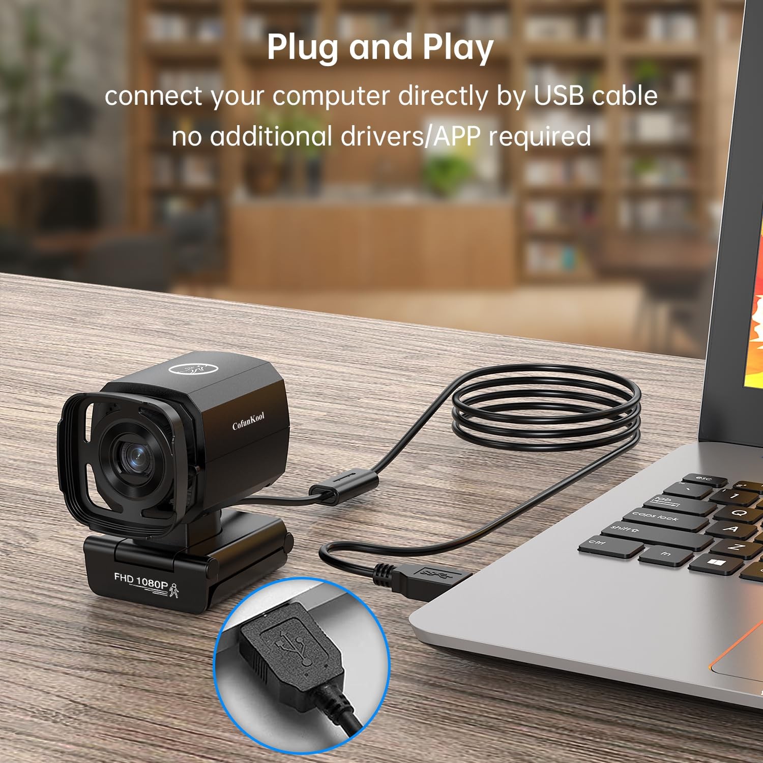 Auto Tracking Webcam: Full 1080P HD Computer Camera with Built-in 2 Microphon...