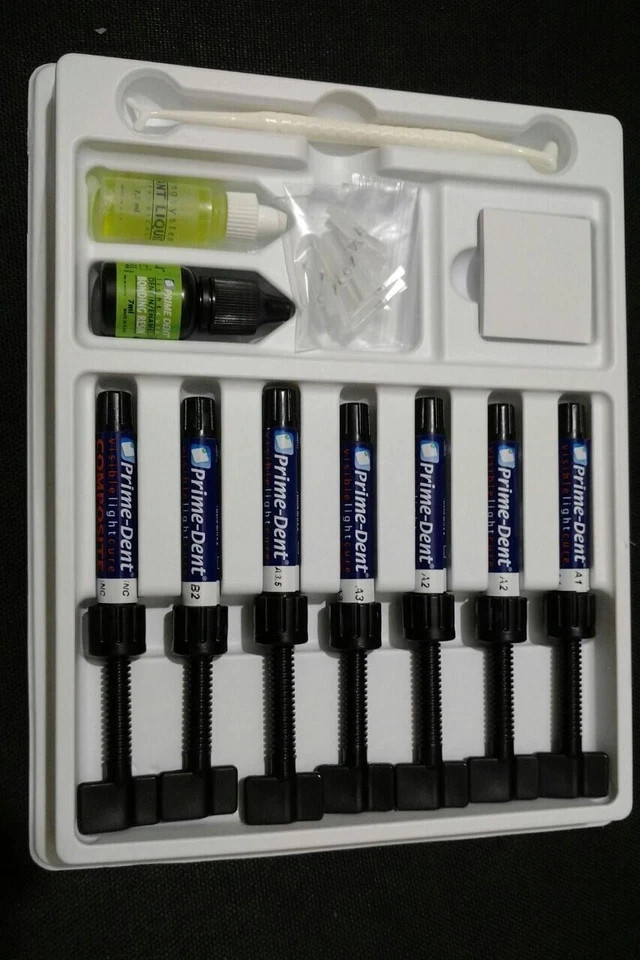 Prime-Dent Light Cure Hybrid Dental Resin Composite 7 Syringe Kit #001-010 FS