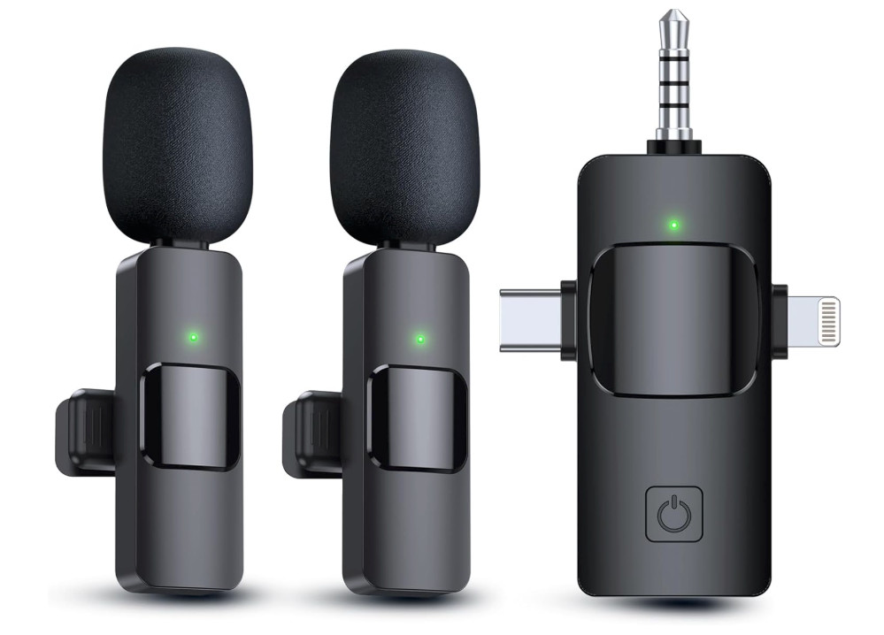 2 Lavalier Wireless Microphones with USB-C for use with Apple/Android, Camera