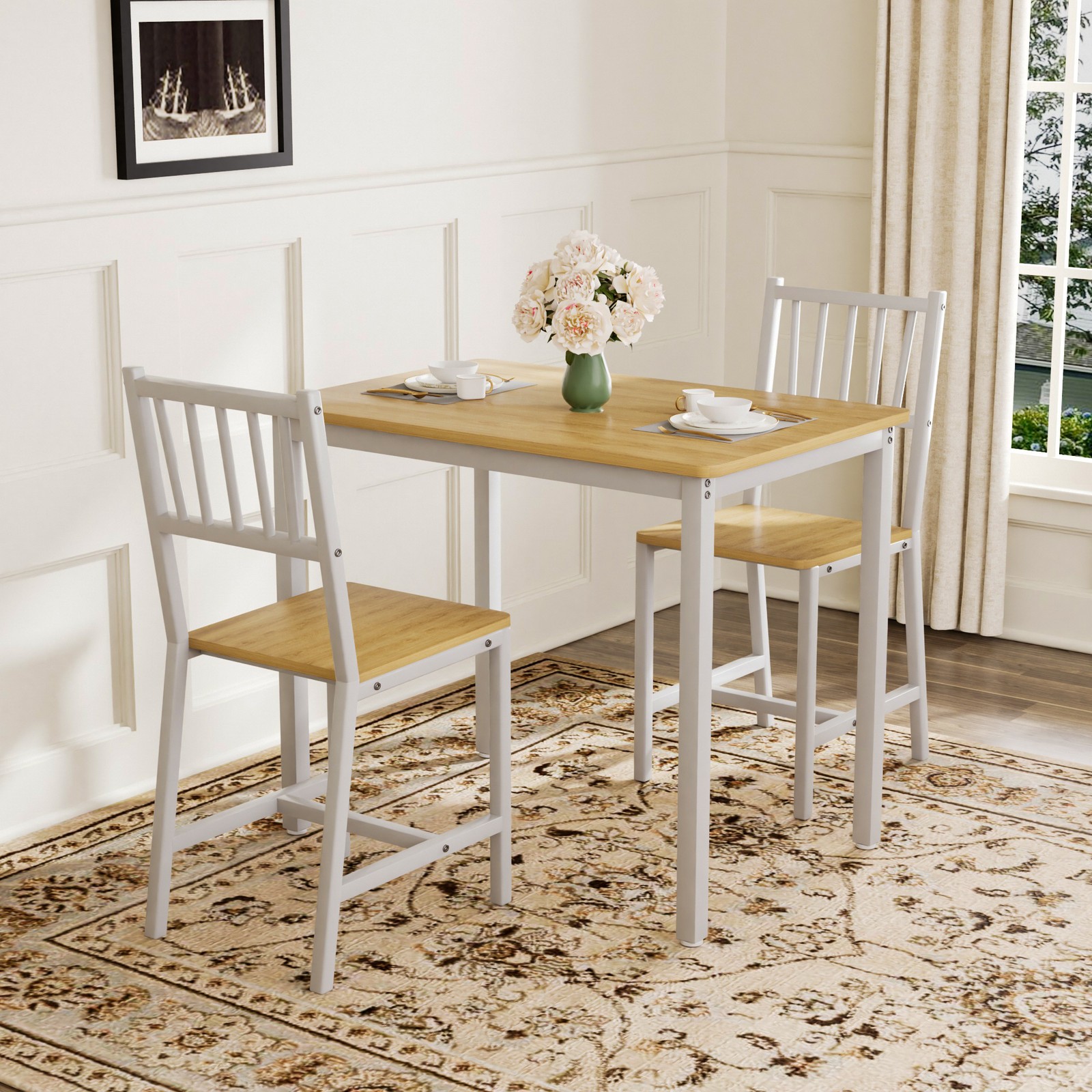 Dining Table Set Bar Table w/ 2 Dining chairs, Kitchen Table 35.4"x23.6"x 29.7"